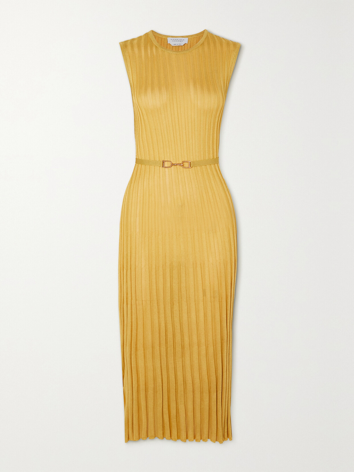 Gabriela Hearst - Meier Belted Ribbed Silk Midi Dress - Gold