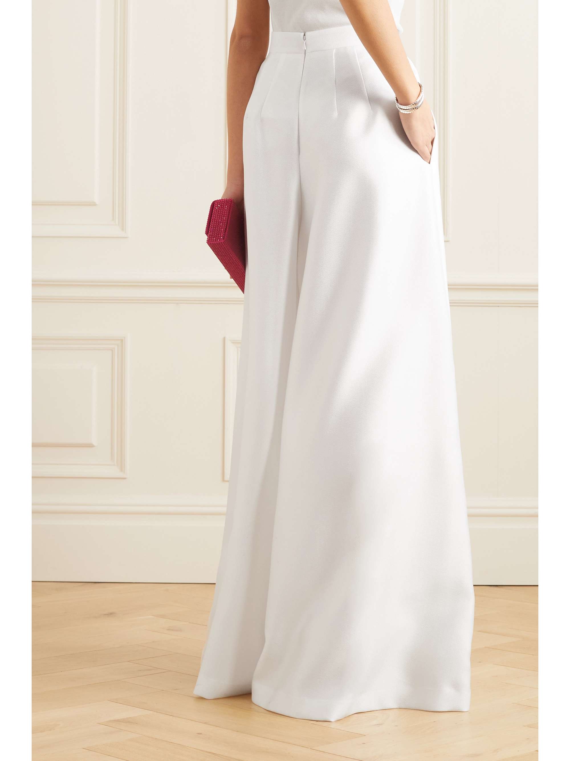 REEM ACRA 플리츠 메탈릭 브로케이드 와이드 팬츠