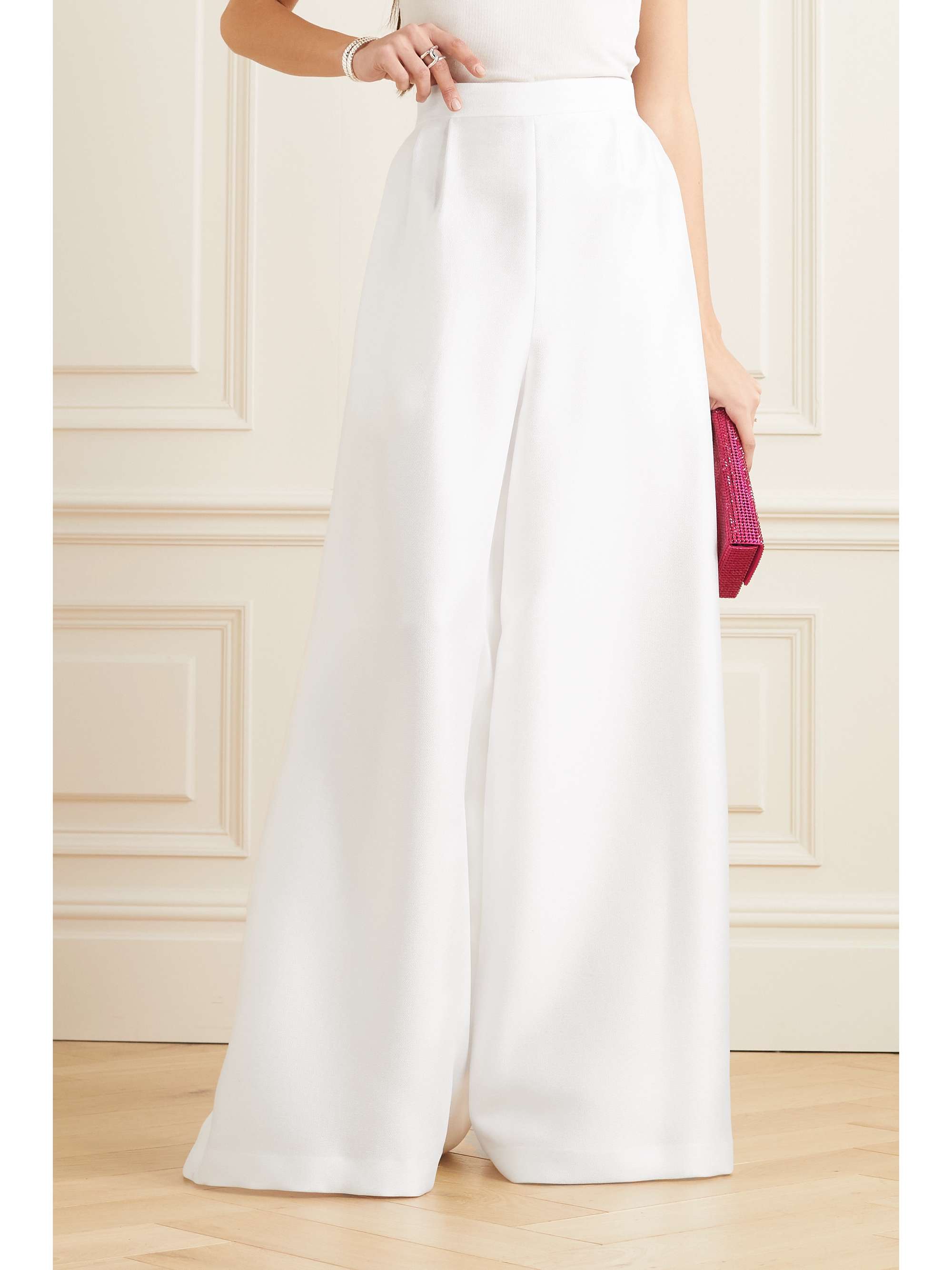 REEM ACRA 플리츠 메탈릭 브로케이드 와이드 팬츠