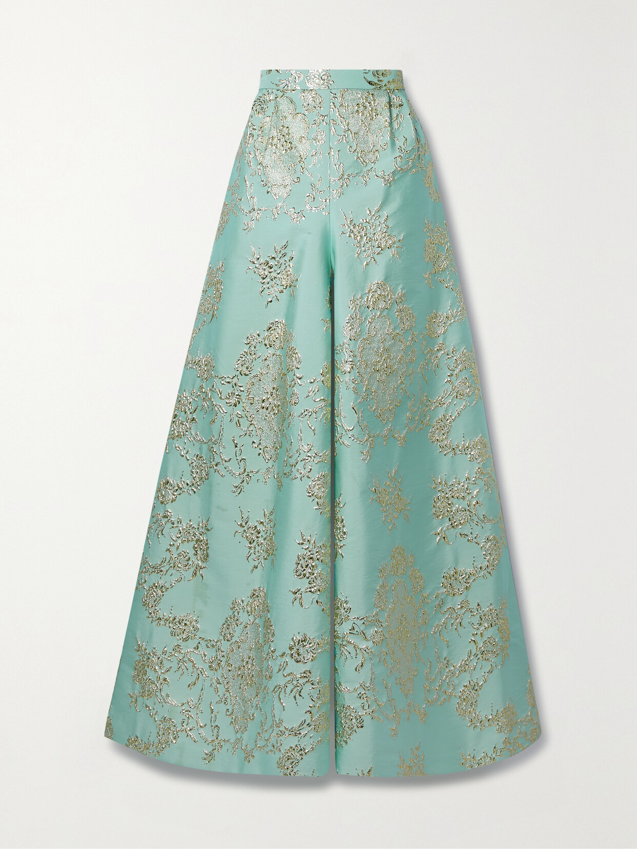 Reem Acra - Pleated Metallic Brocade Wide-leg Pants - Blue