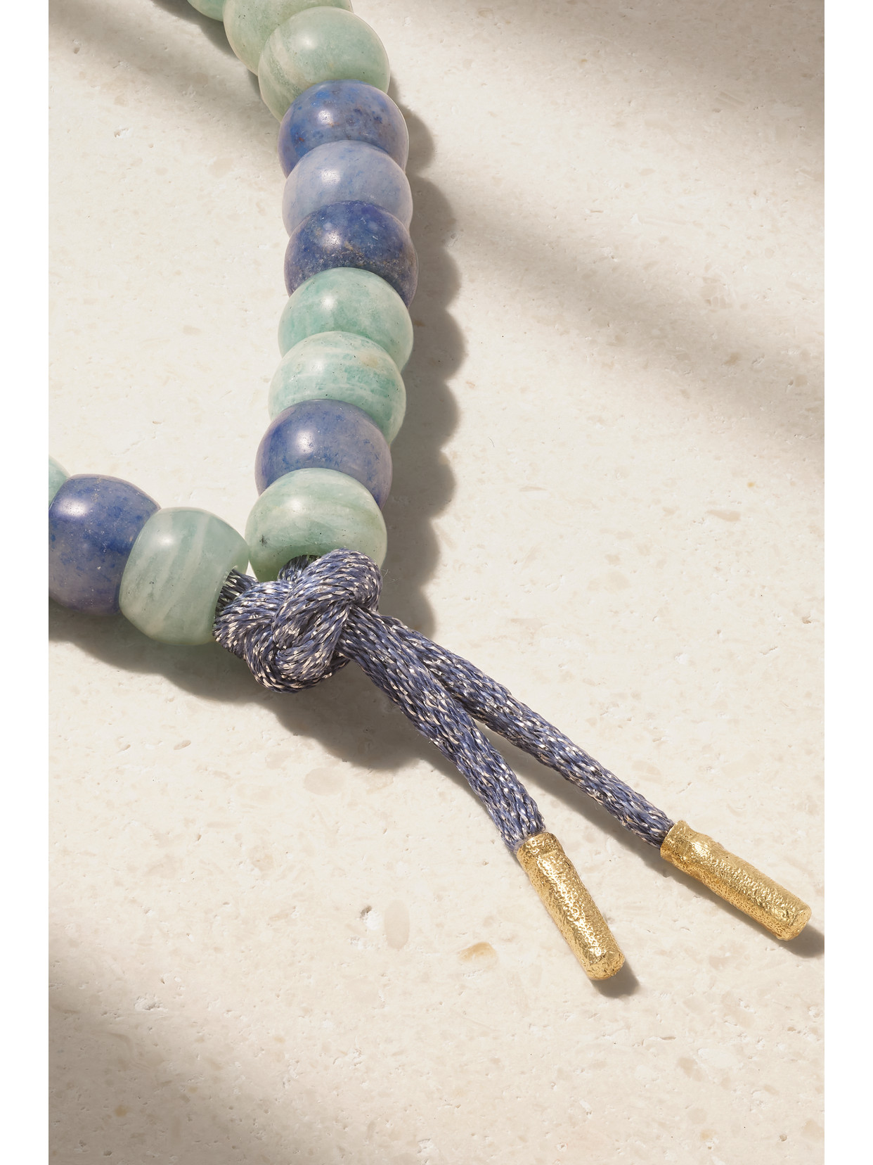 CAROLINA BUCCI PALMA FORTE BEADS 18-KARAT GOLD AND LUREX AMAZONITE AND AGATE BRACELET