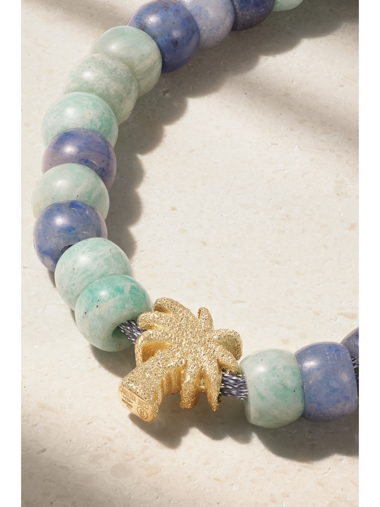 CAROLINA BUCCI PALMA FORTE BEADS 18-KARAT GOLD AND LUREX AMAZONITE AND AGATE BRACELET