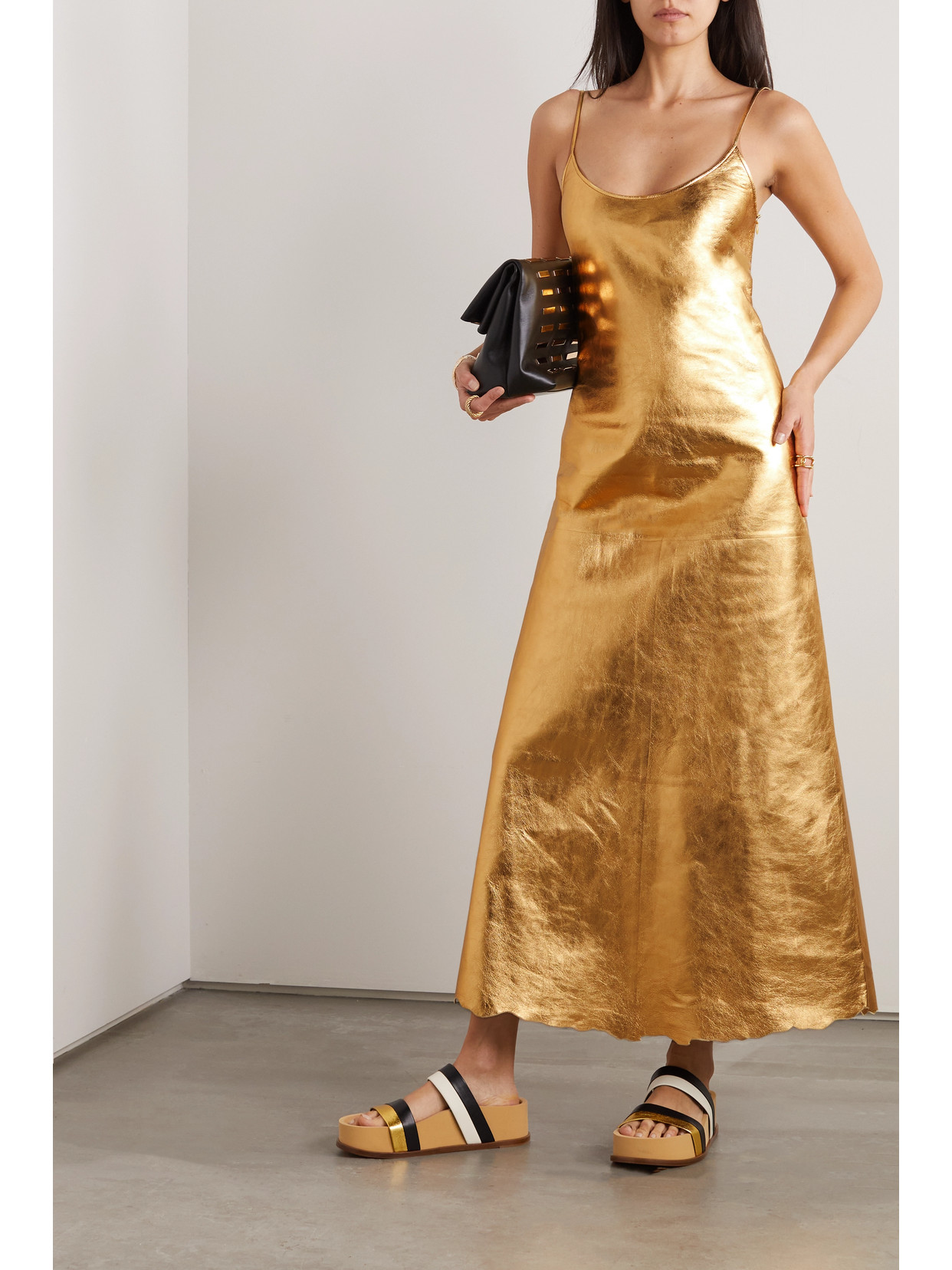 Shop Gabriela Hearst Teles Metallic Leather Maxi Dress In Gold