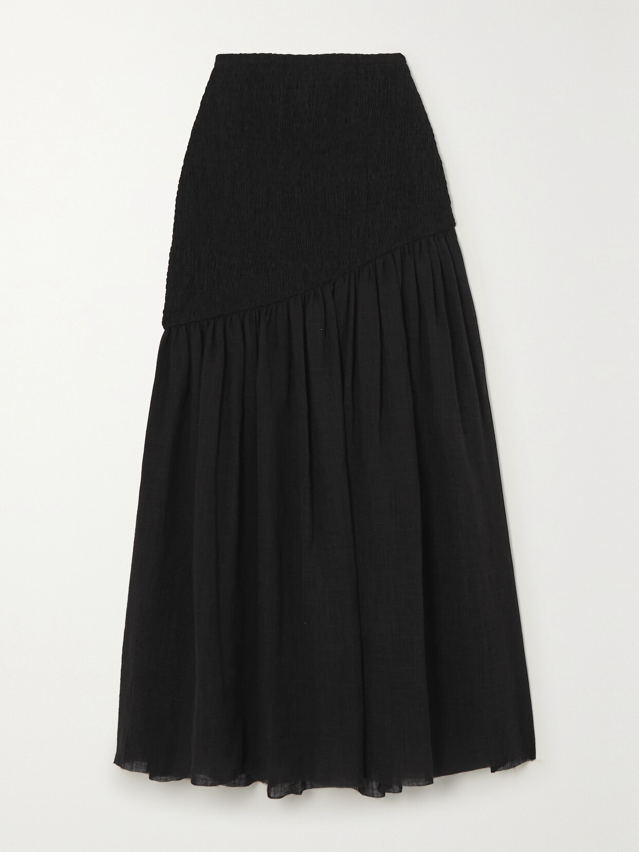 Gabriela Hearst Maxwell Shirred Linen-gauze Maxi Skirt In Black