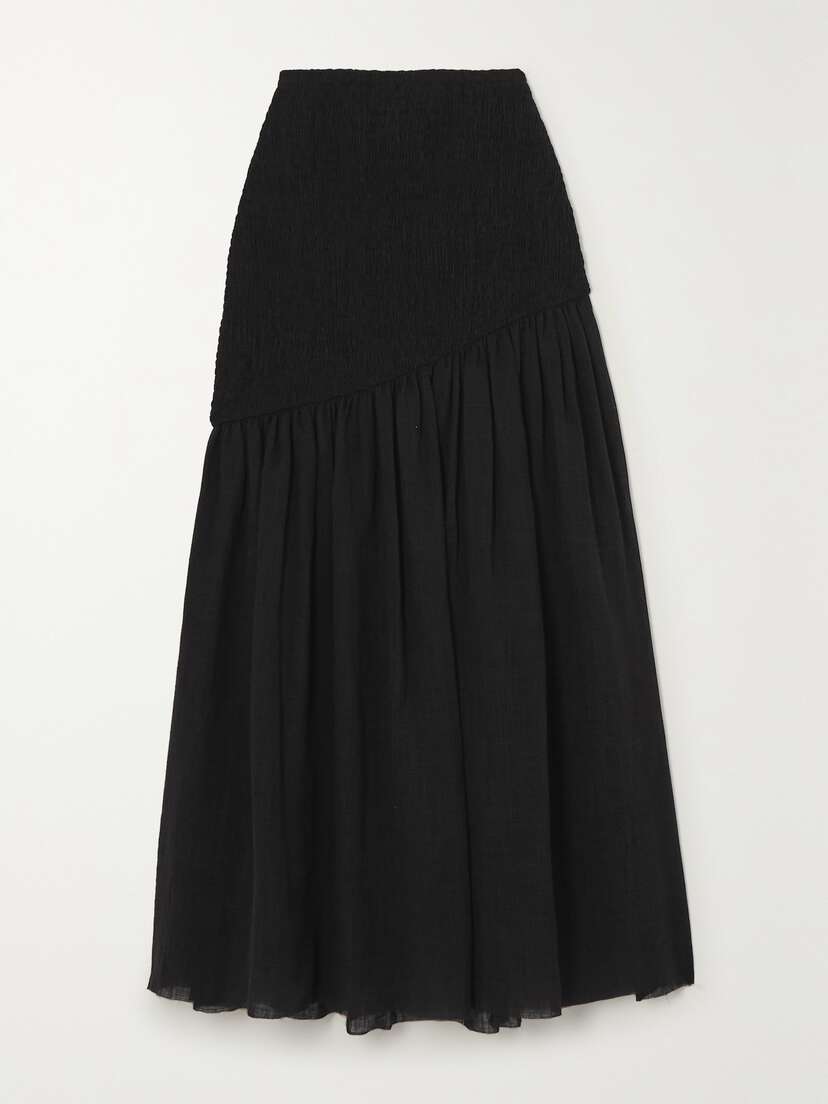 Gabriela Hearst Maxwell Shirred Linen-gauze Maxi Skirt