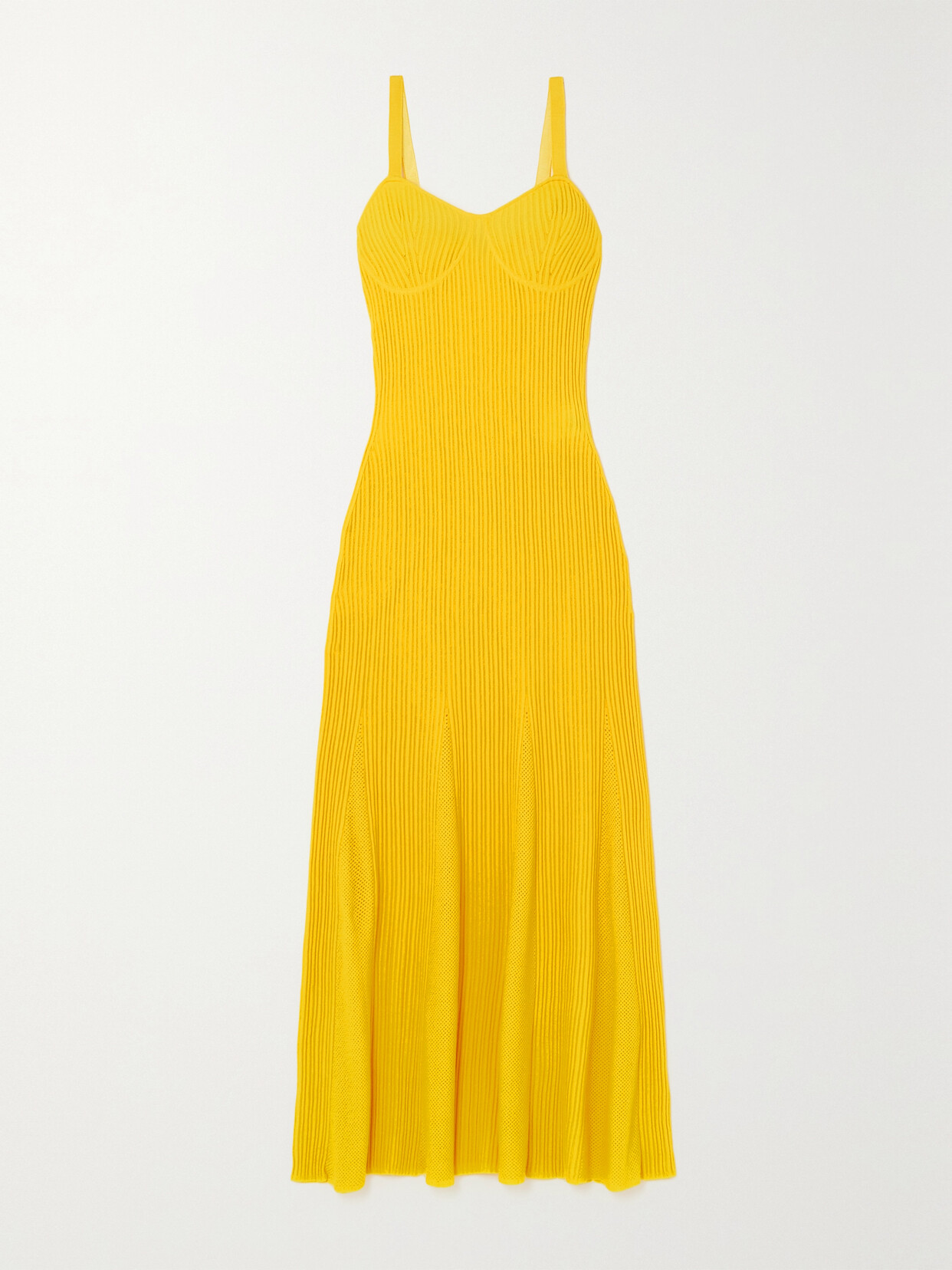 Gabriela Hearst Demetra Ribbed And Pointelle-knit Merino Wool Maxi Dress - Yellow