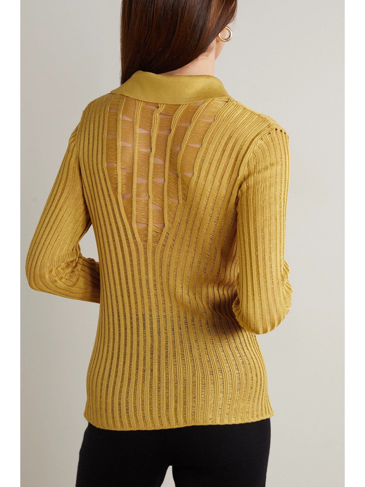 Gabriela Hearst Bia Button-down Open-knit Top In Gold