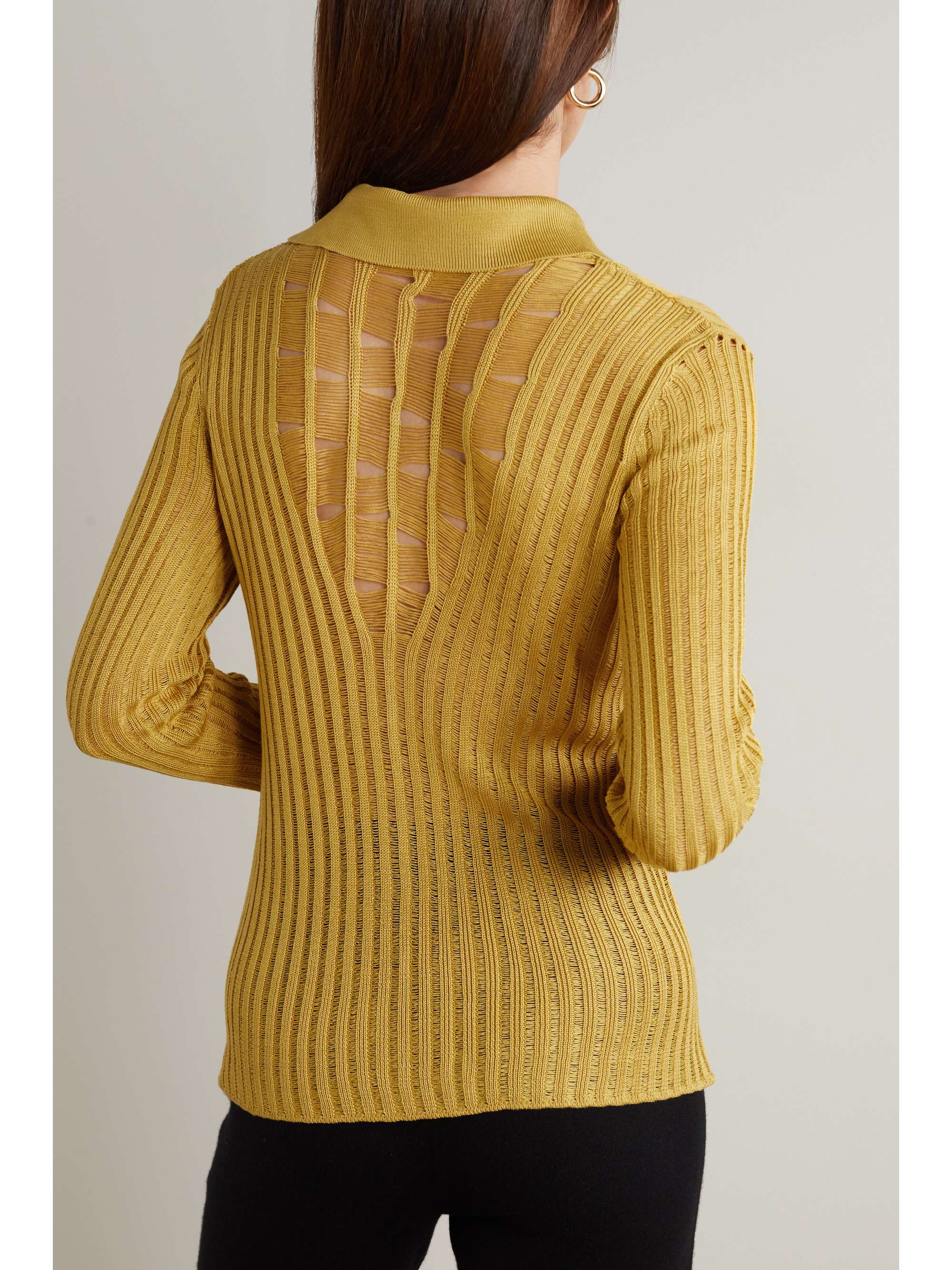 GABRIELA HEARST リブニット オープンニットシルク シャツ