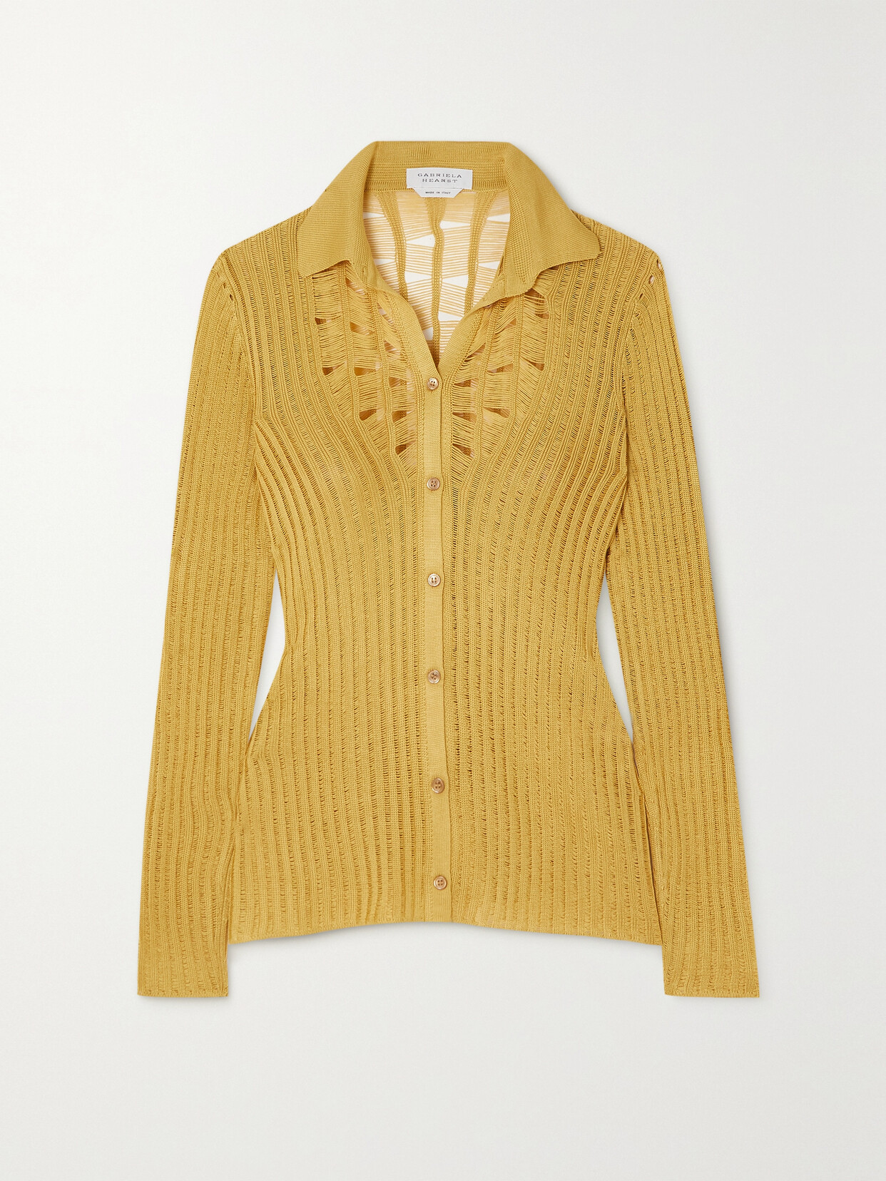 Gabriela Hearst Bia Button-down Open-knit Top In Gold