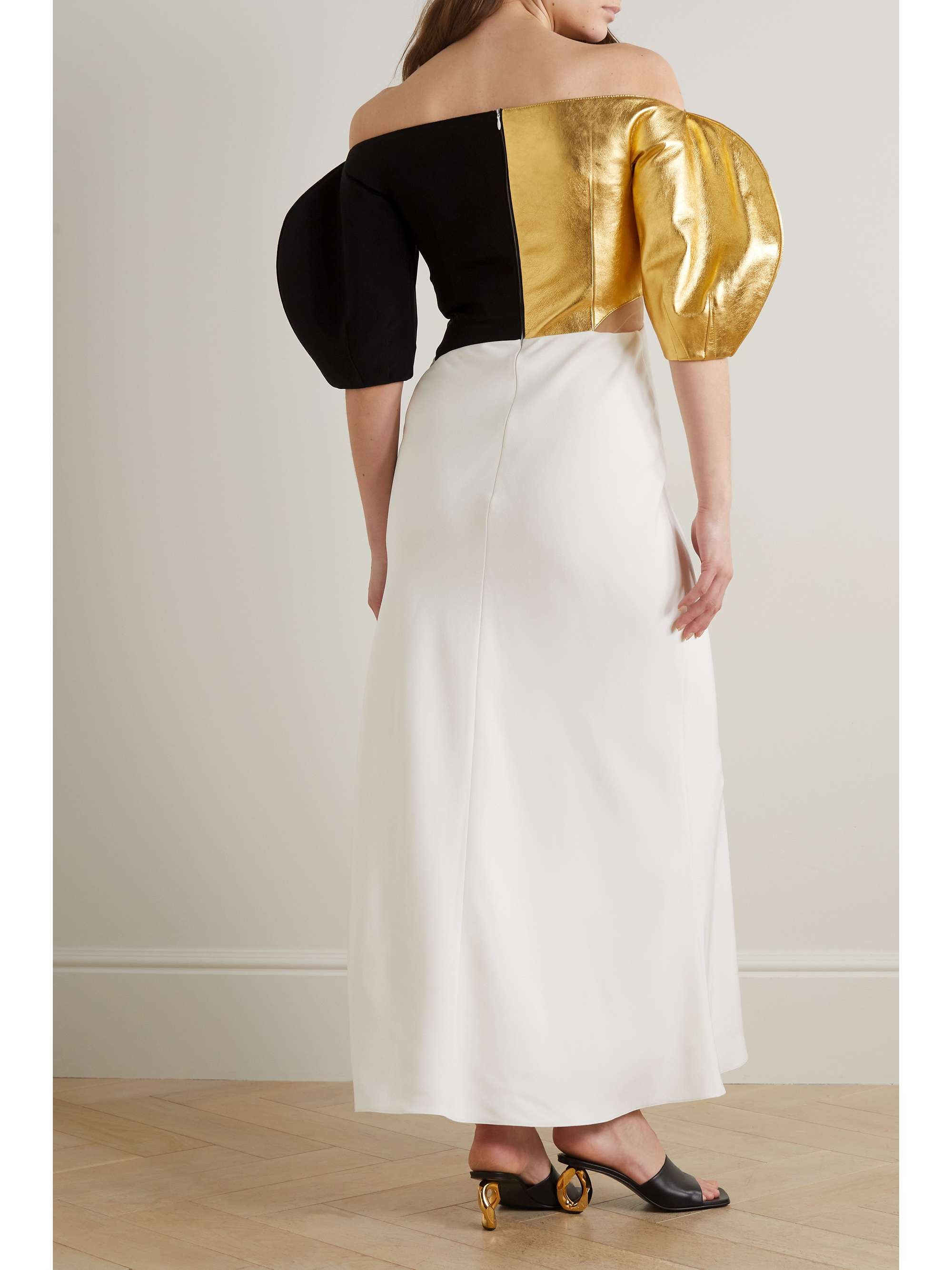 GABRIELA HEARST Hyacinth off-the-shoulder metallic faux leather, silk-crepe and tulle maxi dress