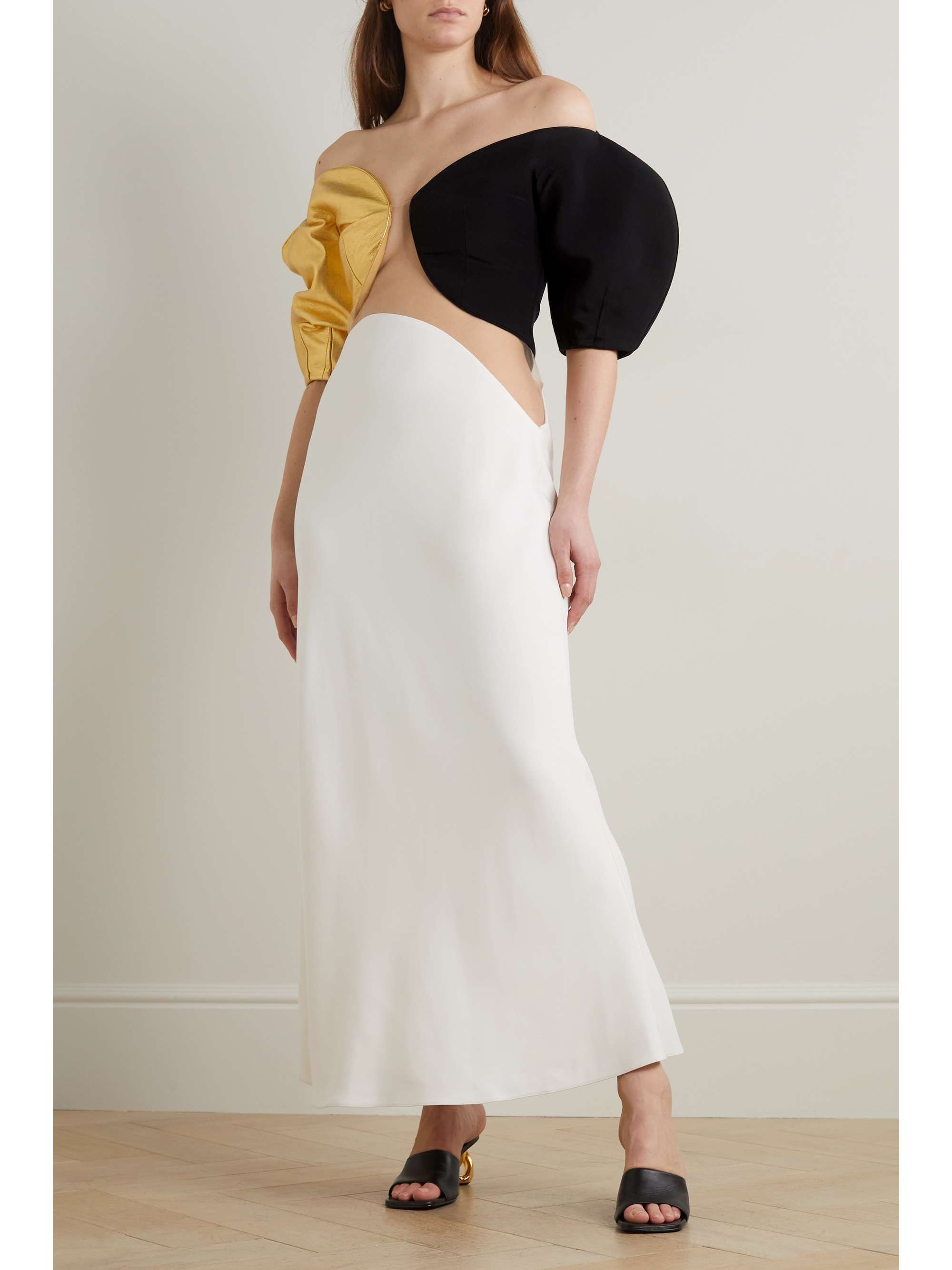 GABRIELA HEARST Hyacinth off-the-shoulder metallic faux leather, silk-crepe and tulle maxi dress