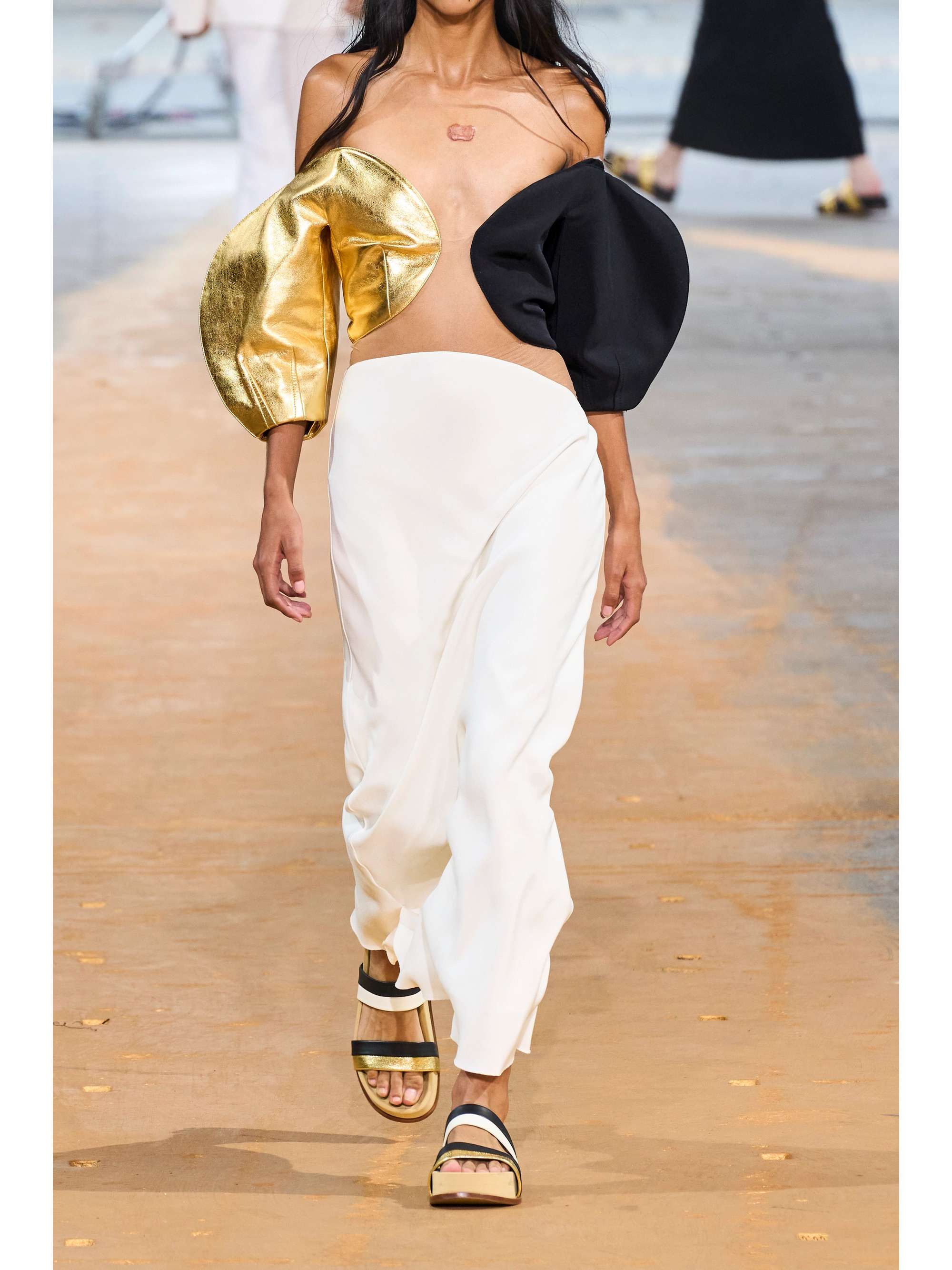 GABRIELA HEARST Hyacinth off-the-shoulder metallic faux leather, silk-crepe and tulle maxi dress