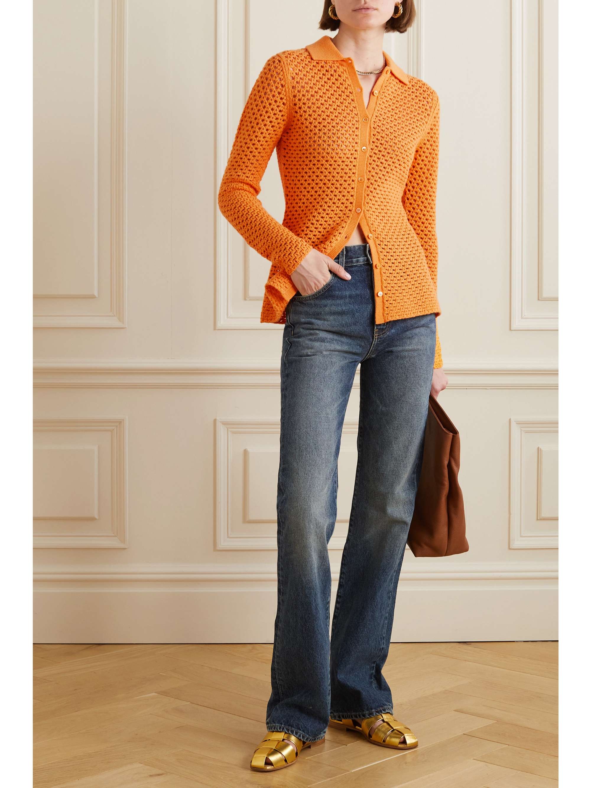 Orange wool cardigan top