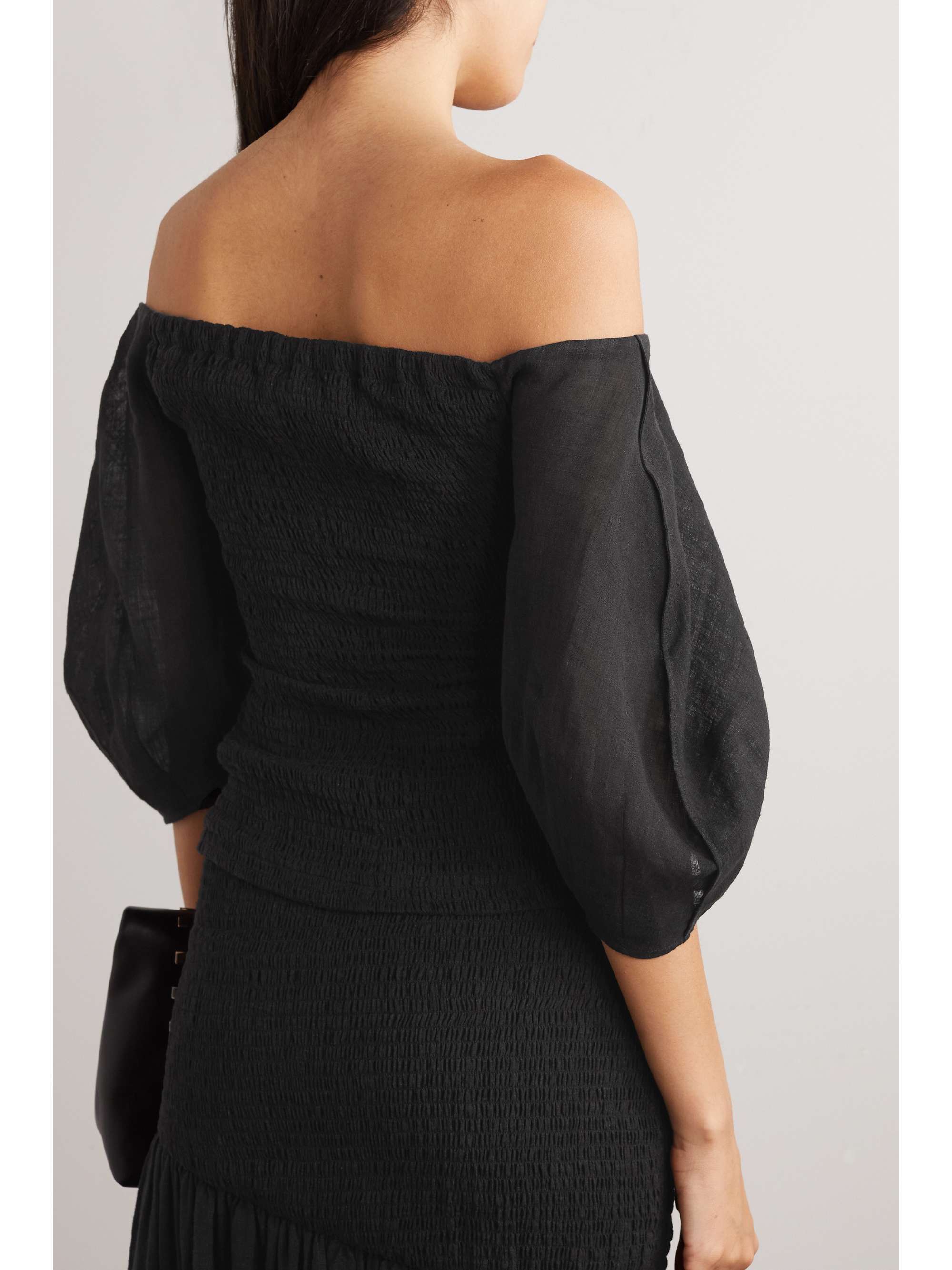 GABRIELA HEARST Lyre off-the-shoulder shirred linen-gauze top