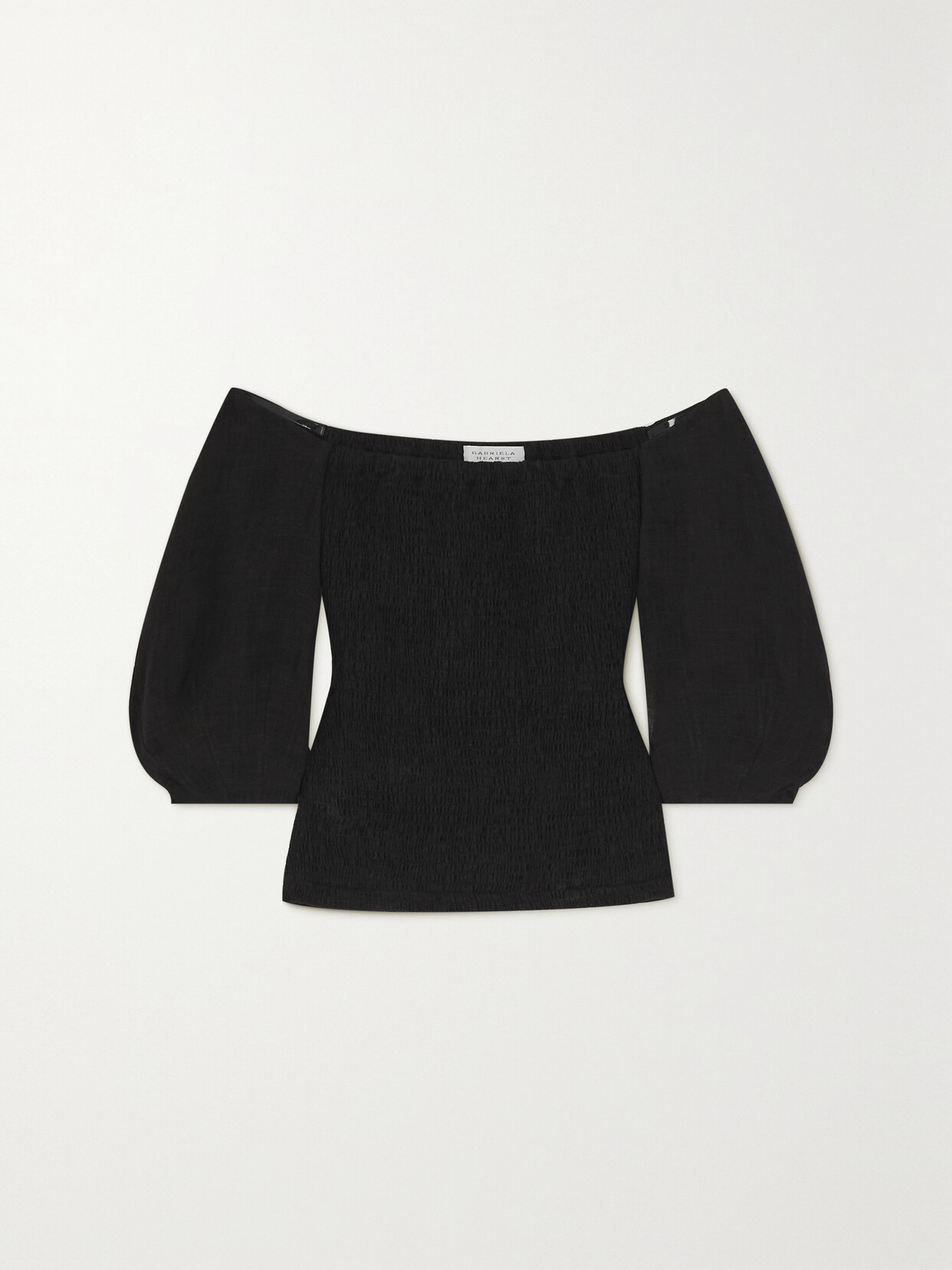 Lyre Off-The-Shoulder Shirred Linen-Gauze Top