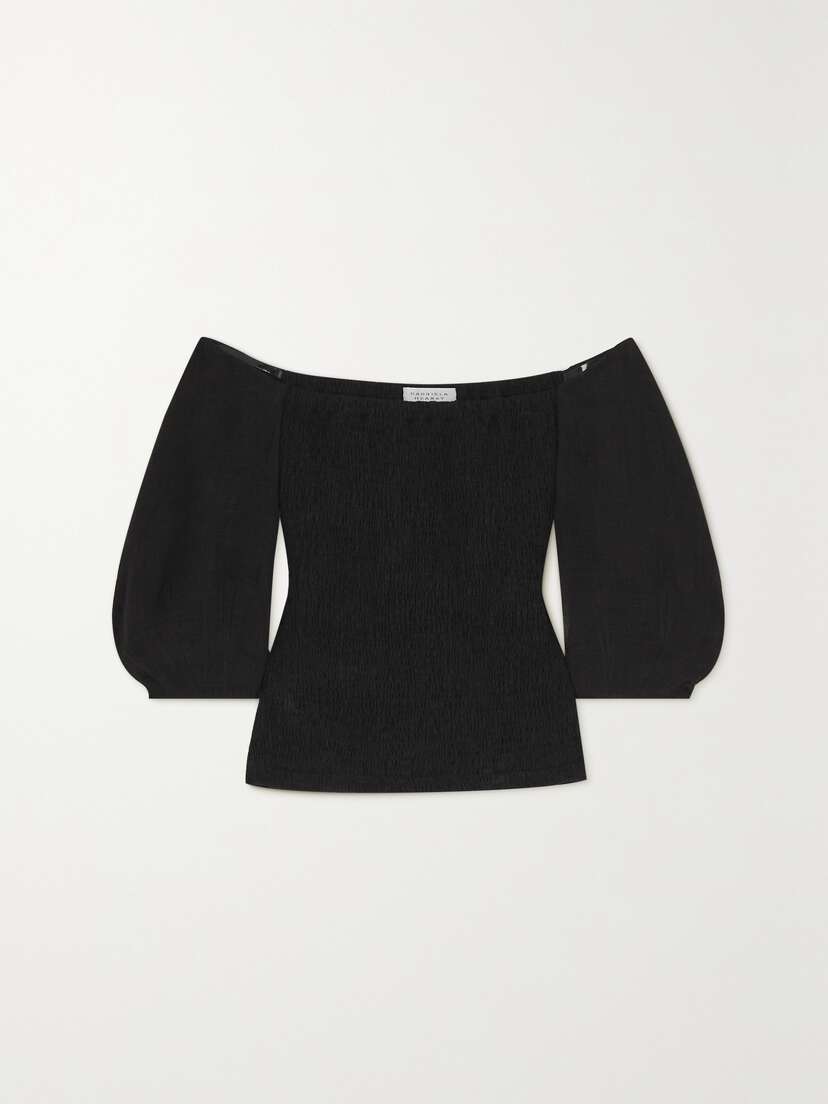 Gabriela Hearst Lyre Off-the-shoulder Shirred Linen-gauze Top