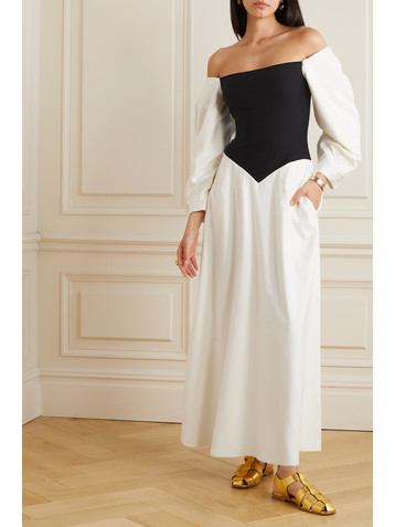 Gabriela Hearst Lani off-the-shoulder frayed silk-twill and merino wool maxi dress