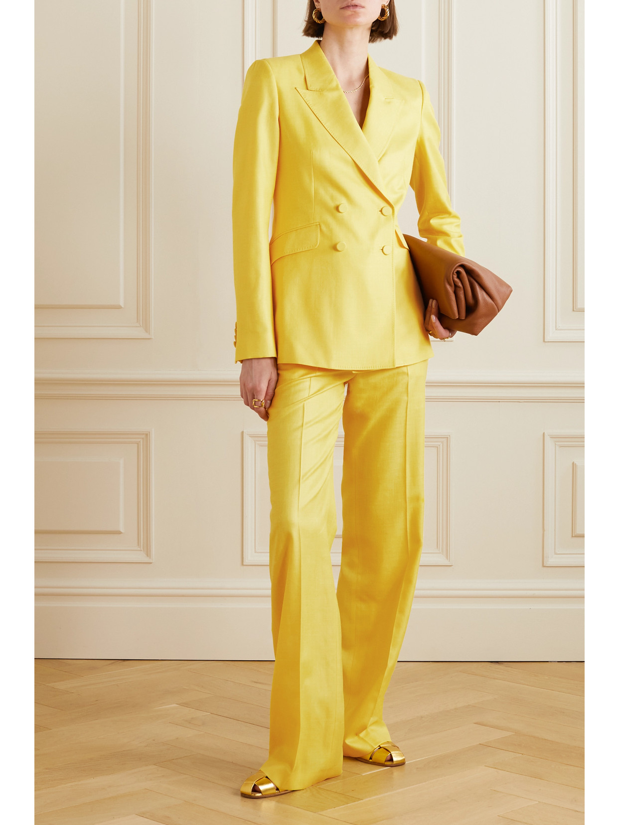 Shop Gabriela Hearst Vesta Wool, Silk And Linen-blend Straight-leg Pants In Yellow