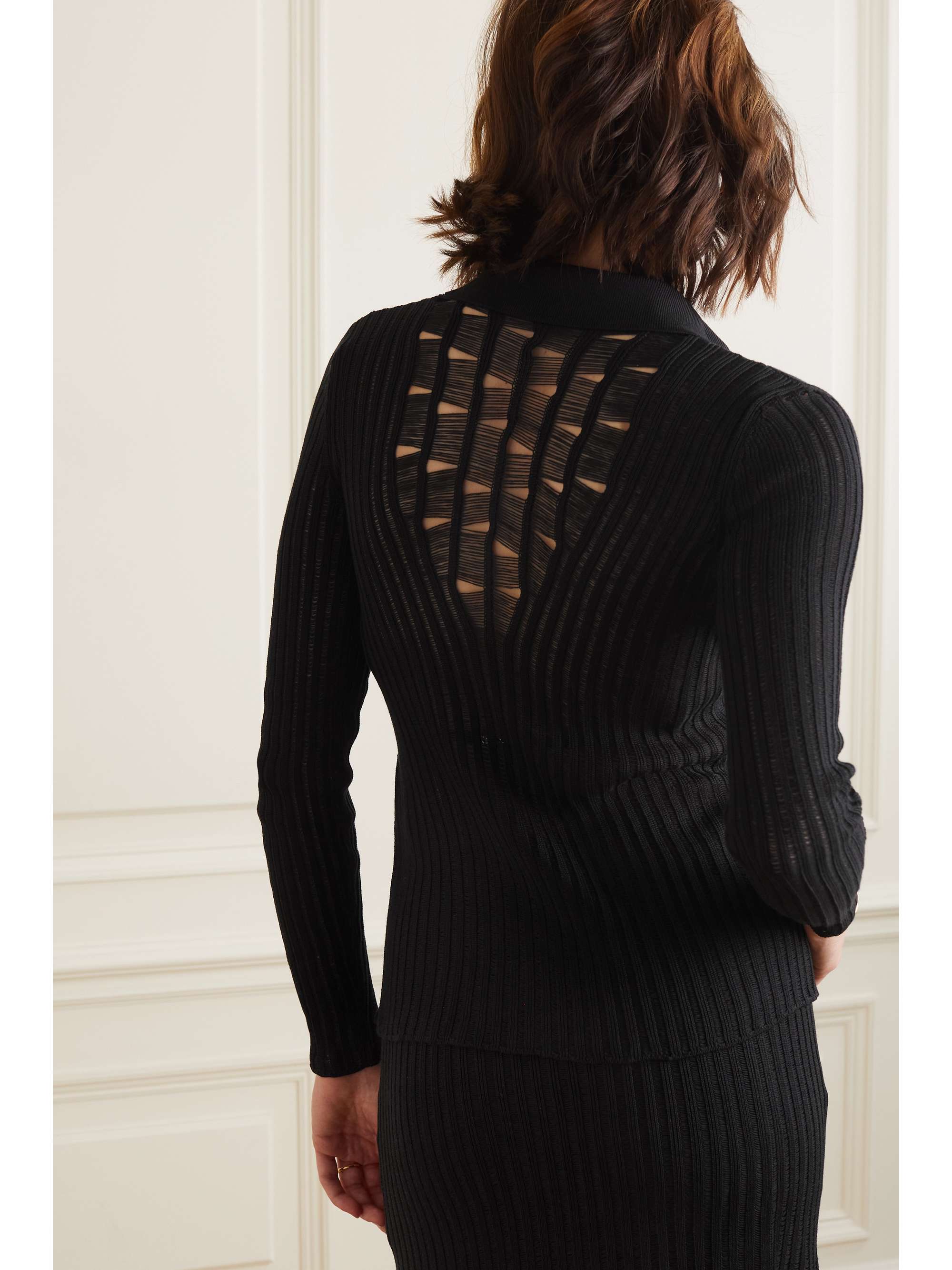 GABRIELA HEARST リブニット オープンニットシルク シャツ