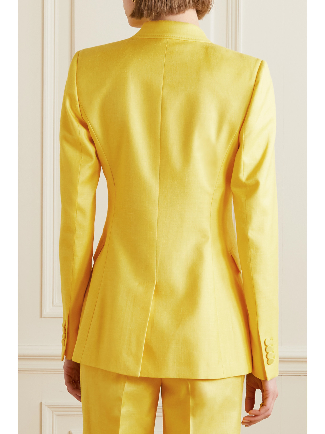 Shop Gabriela Hearst Stephanie Double-breasted Wool, Silk And Linen-blend Twill Blazer In Yellow