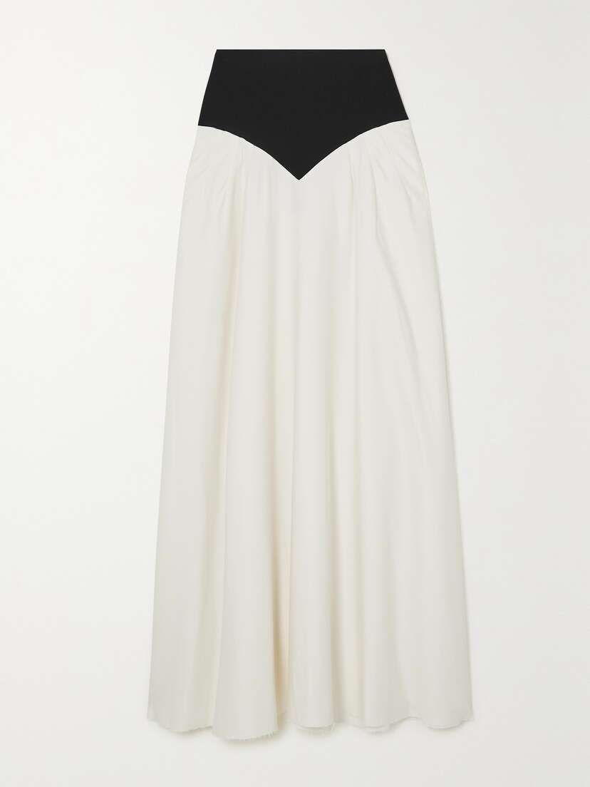 Gabriela Hearst Mel Paneled Frayed Silk-twill And Merino Wool Maxi Skirt