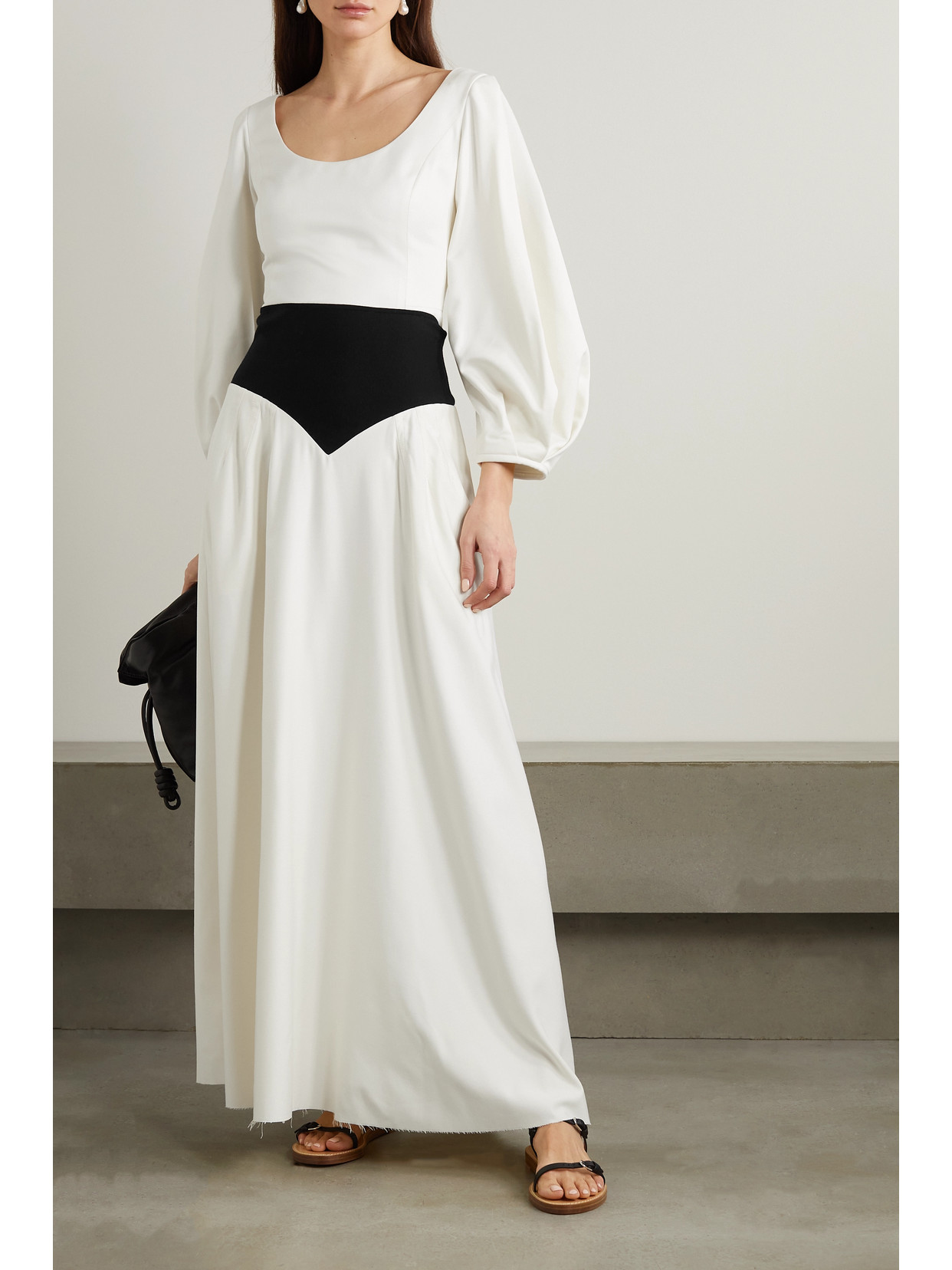 Shop Gabriela Hearst Mel Paneled Frayed Silk-twill And Merino Wool Maxi Skirt In Ivory