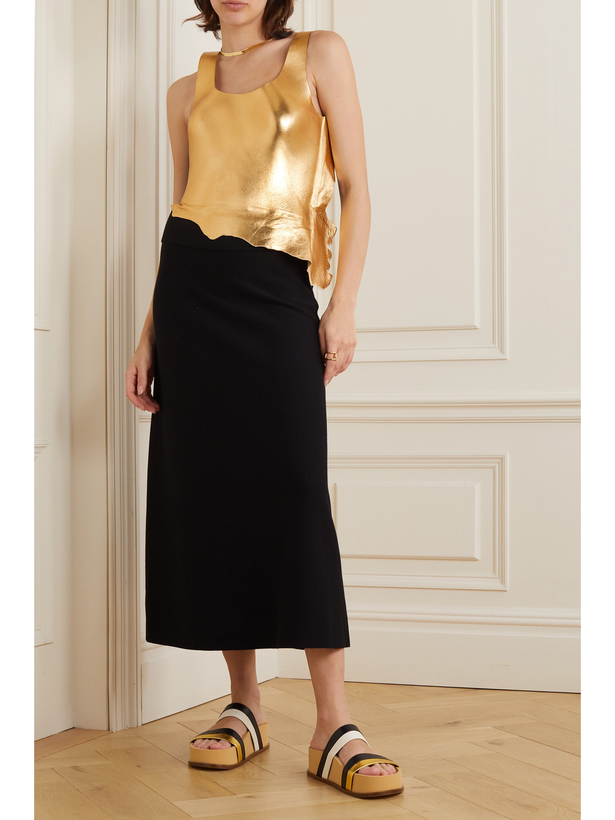 Elena Merino Wool And Metallic Leather Tank