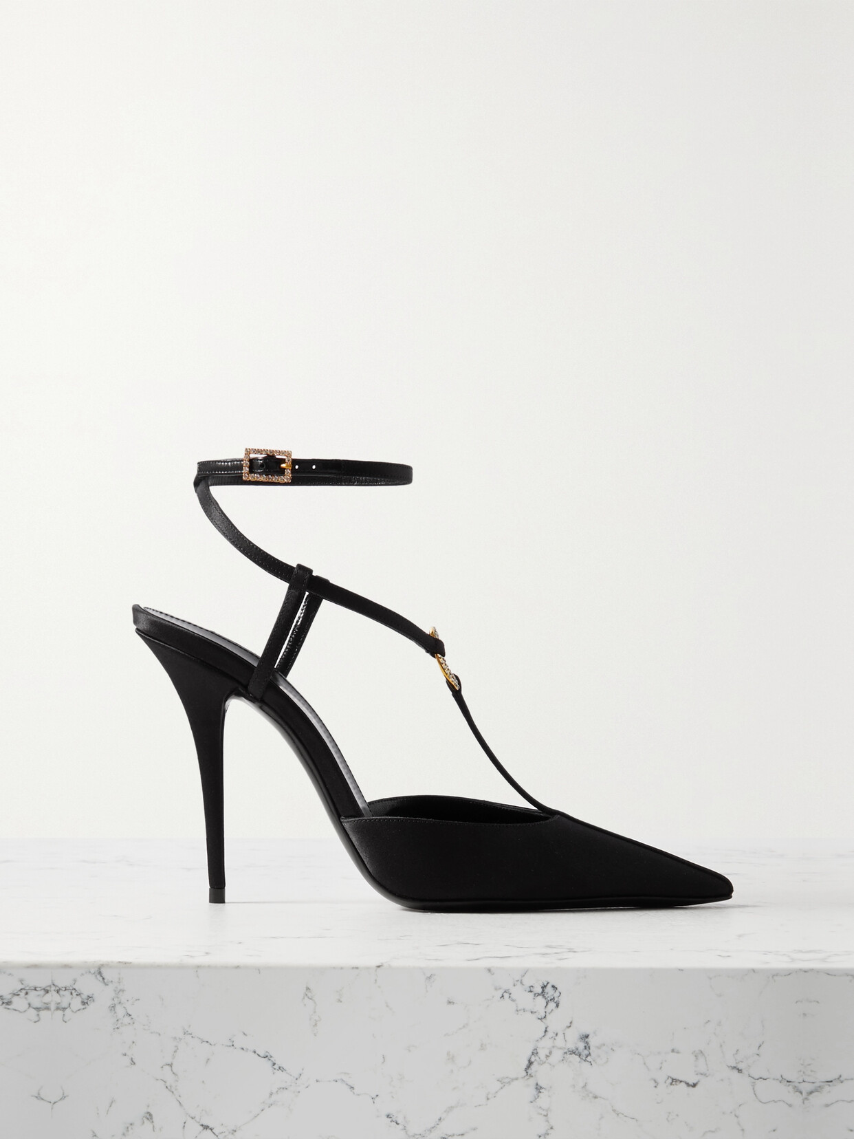 SAINT LAURENT Luna Embellished Satin-crepe Pumps - Black