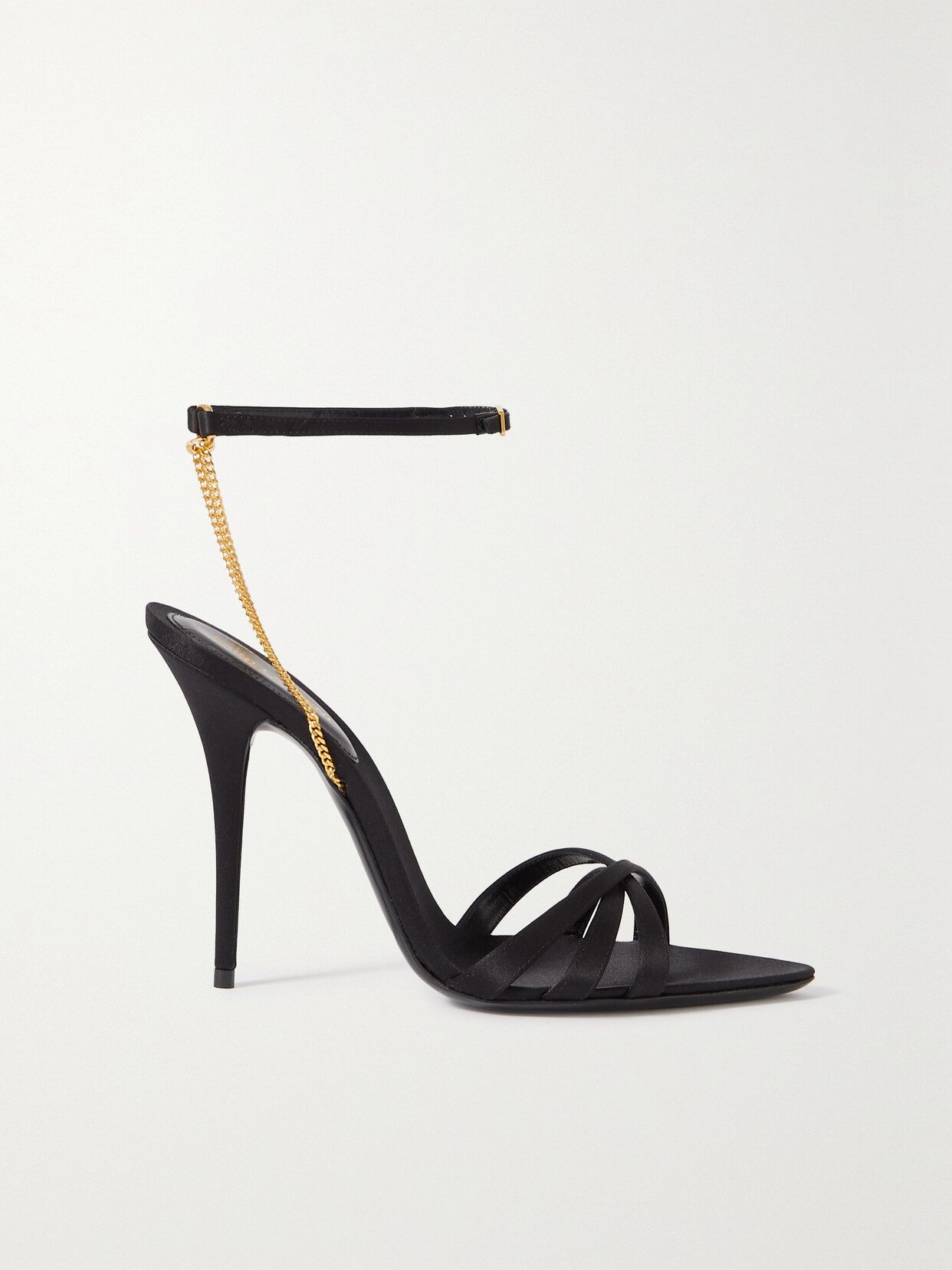 SAINT LAURENT - Melody Chain-embellished Silk-satin Sandals - Black