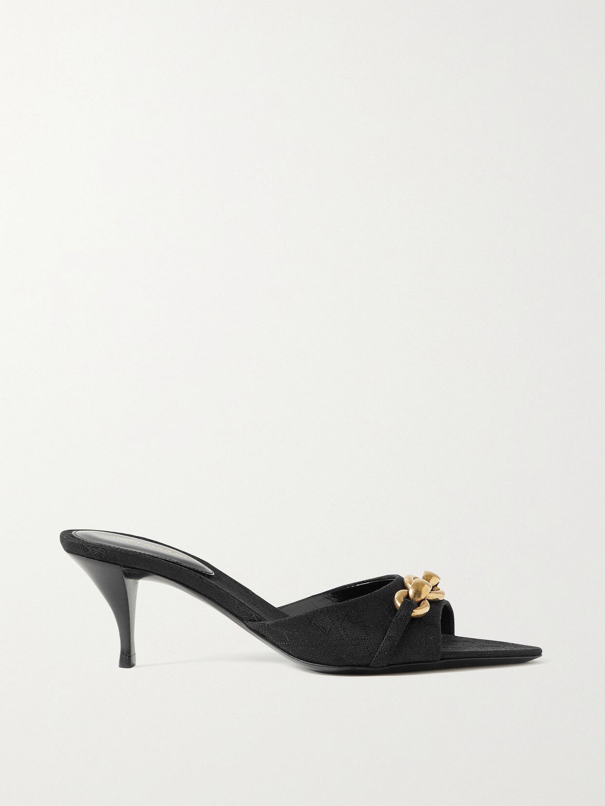 SAINT LAURENT LE MAILLON EMBELLISHED LOGO-JACQUARD TWILL MULES