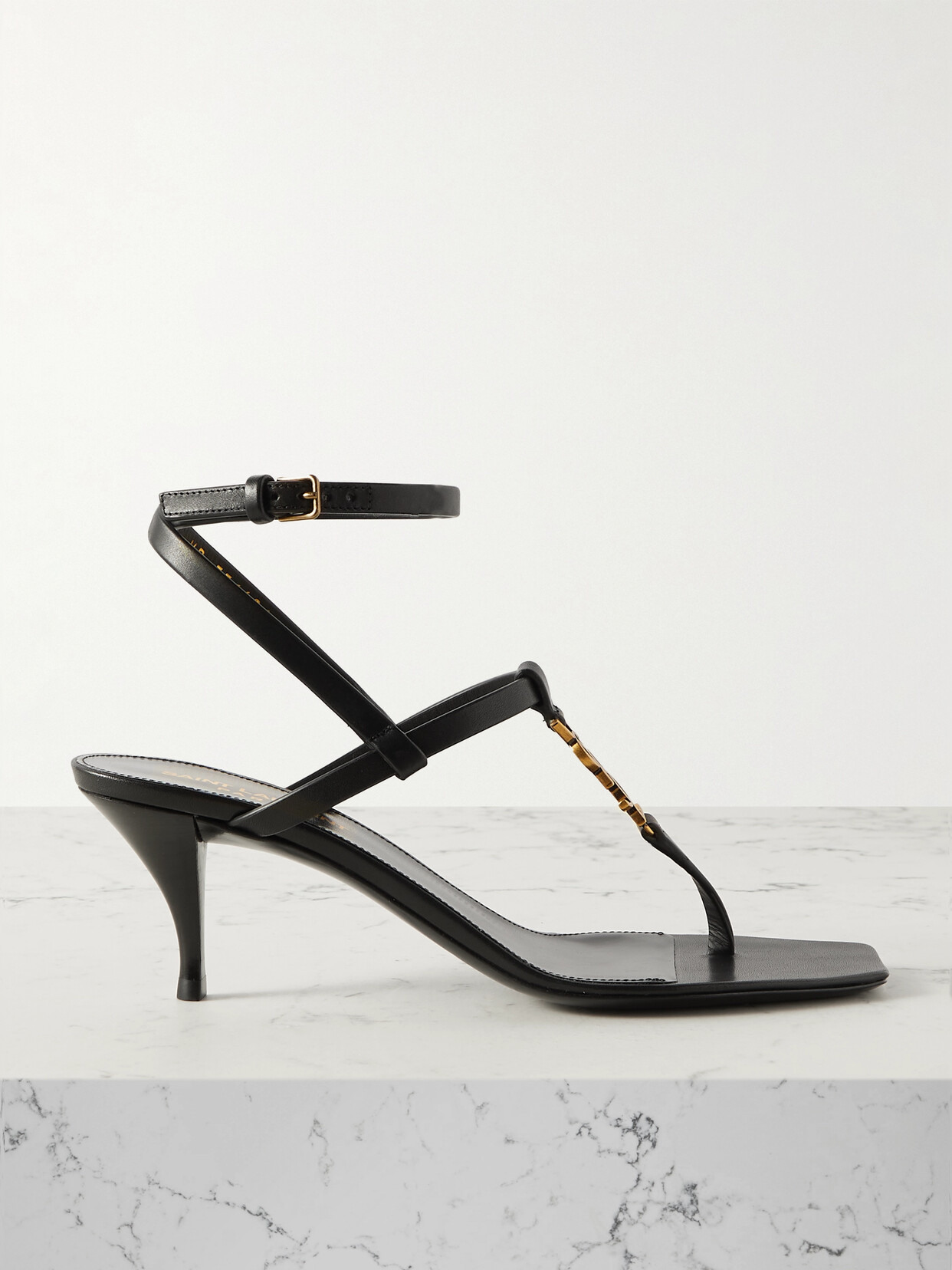 SAINT LAURENT Cassandra Embellished Leather Sandals - Black