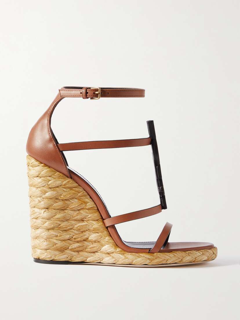 Saint Laurent Cassandra Leather Wedge Sandals