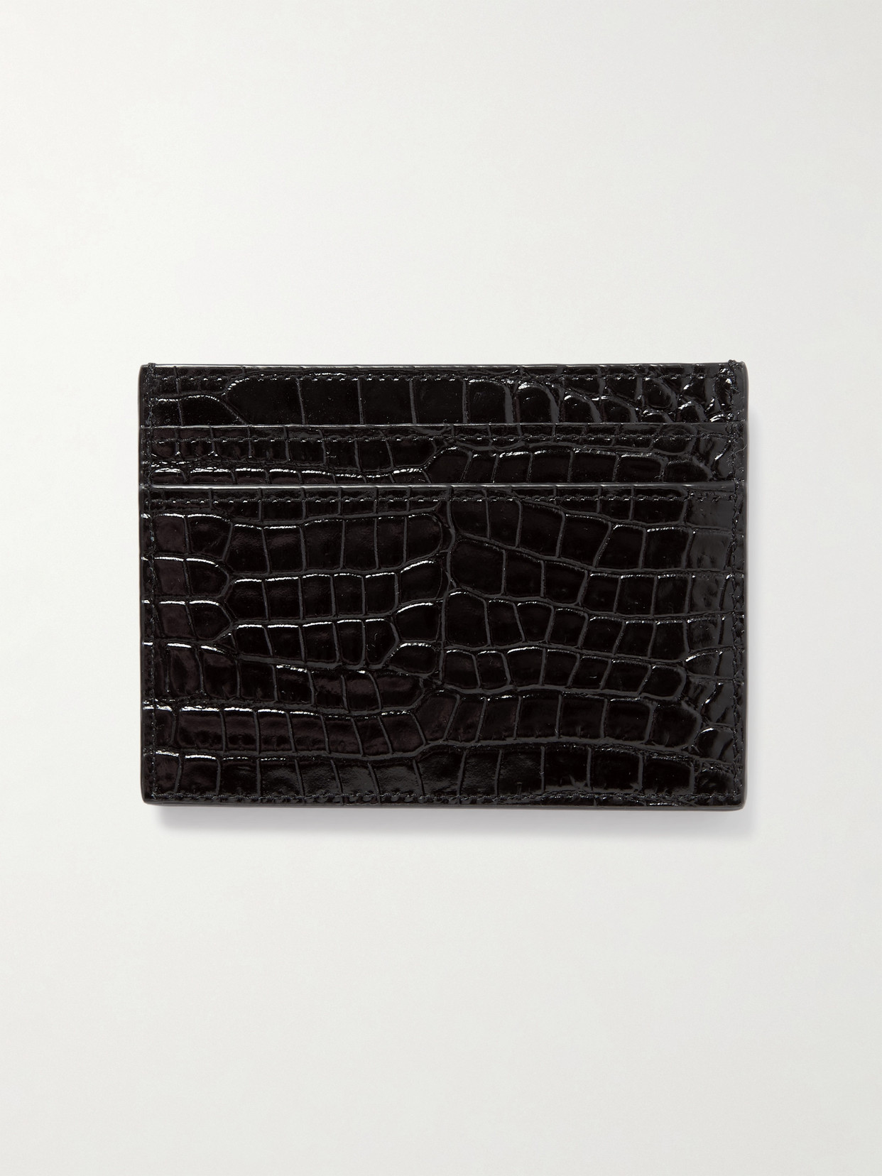 Saint Laurent Embellished Croc-effect Leather Cardholder In Black