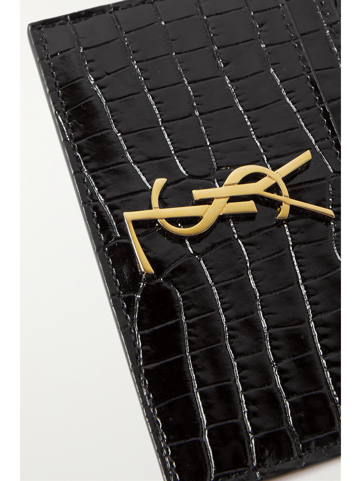 Saint Laurent Embellished Croc-effect Leather Cardholder In Black