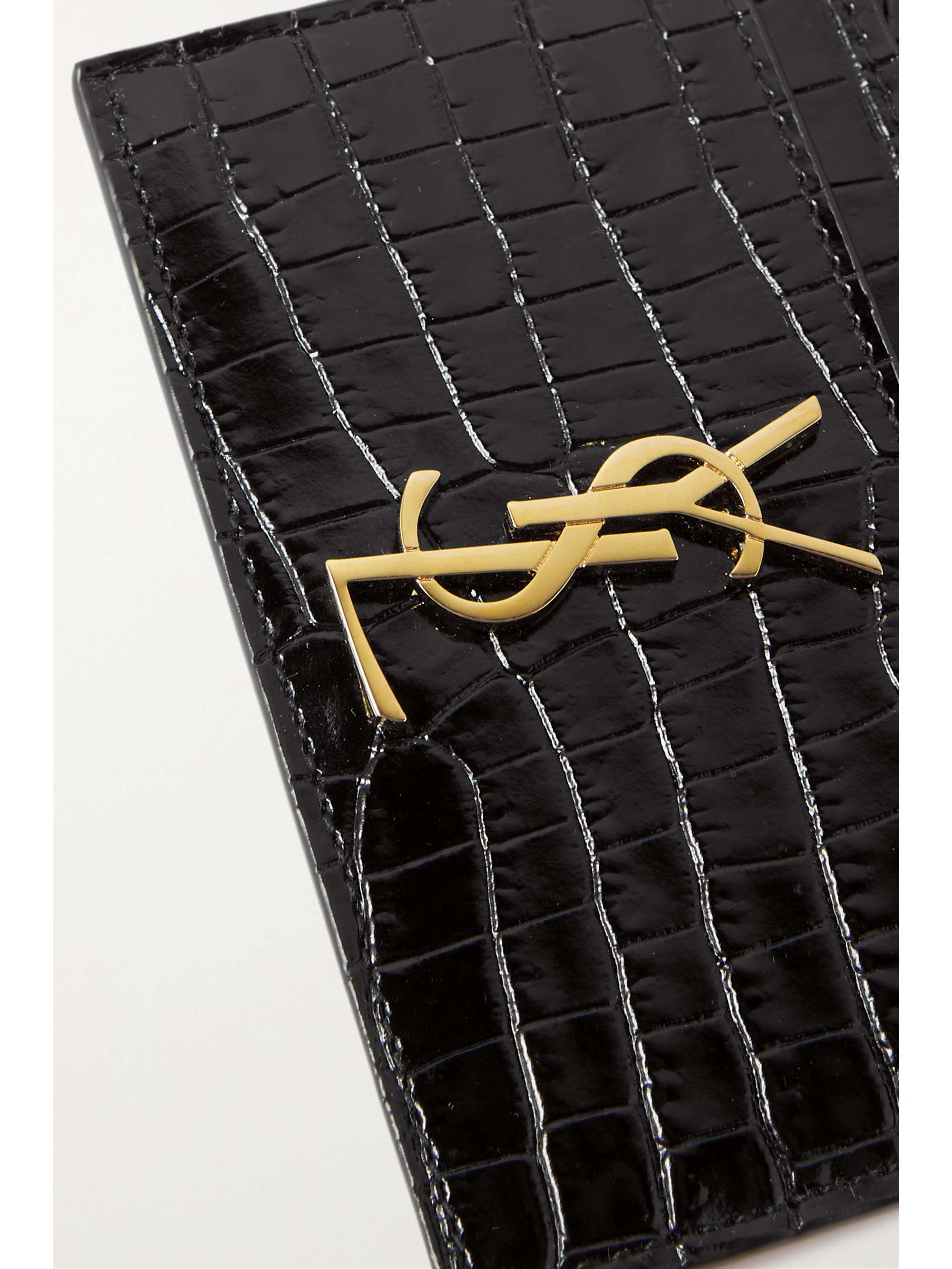 SAINT LAURENT Embellished croc-effect leather cardholder