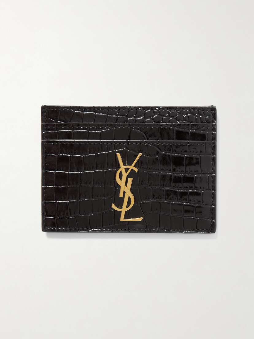 Saint Laurent Embellished Croc-effect Leather Cardholder