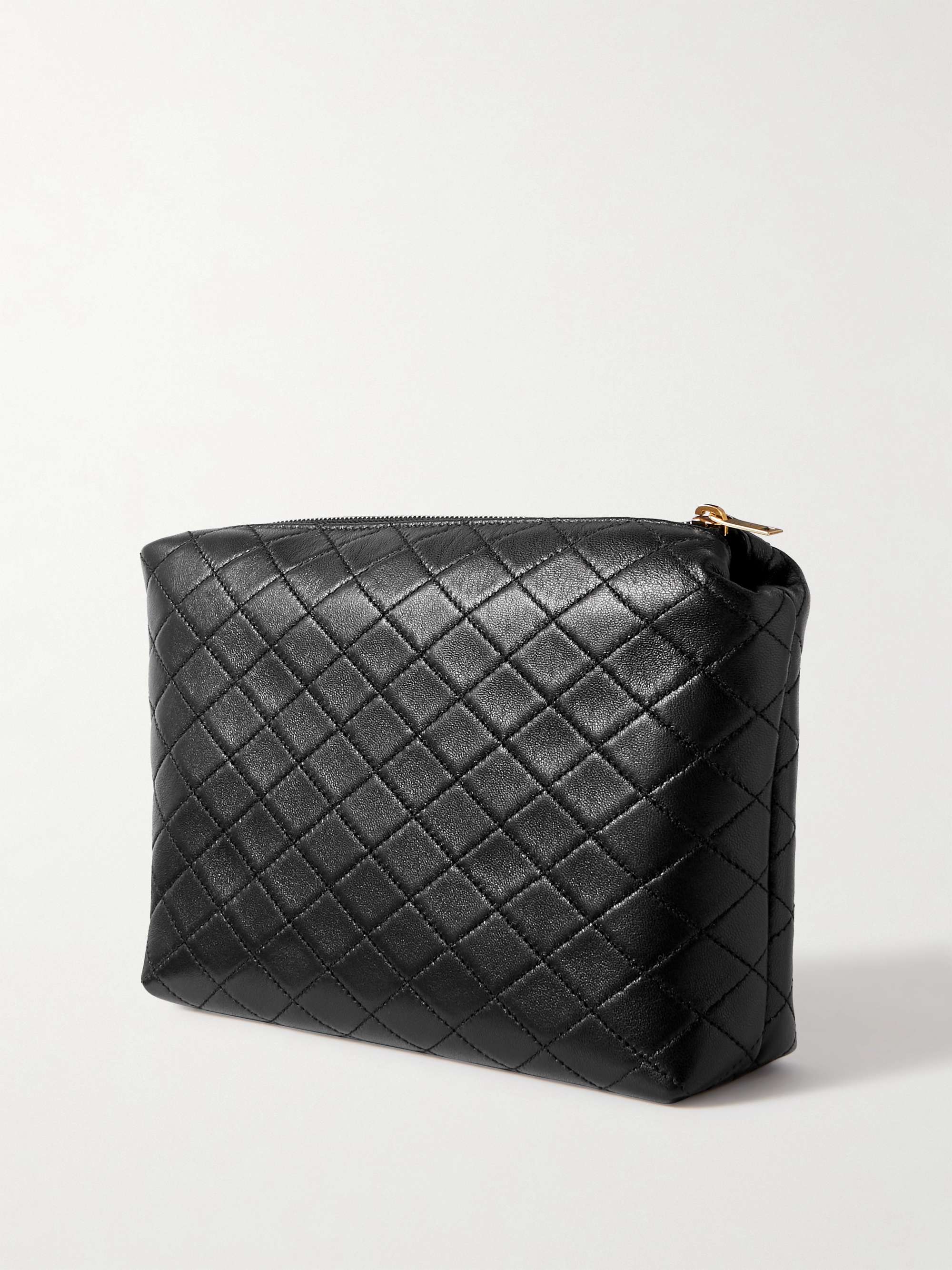 Saint Laurent Monogram Quilted Textured-leather Pouch In Dark