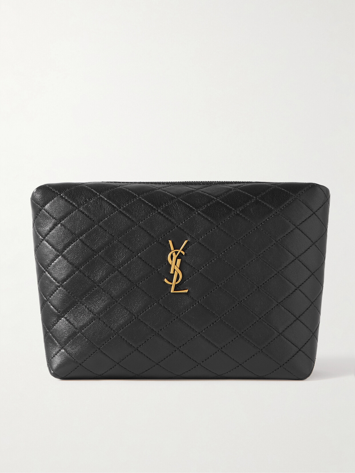 SAINT LAURENT - Quilted Textured-leather Pouch - Black