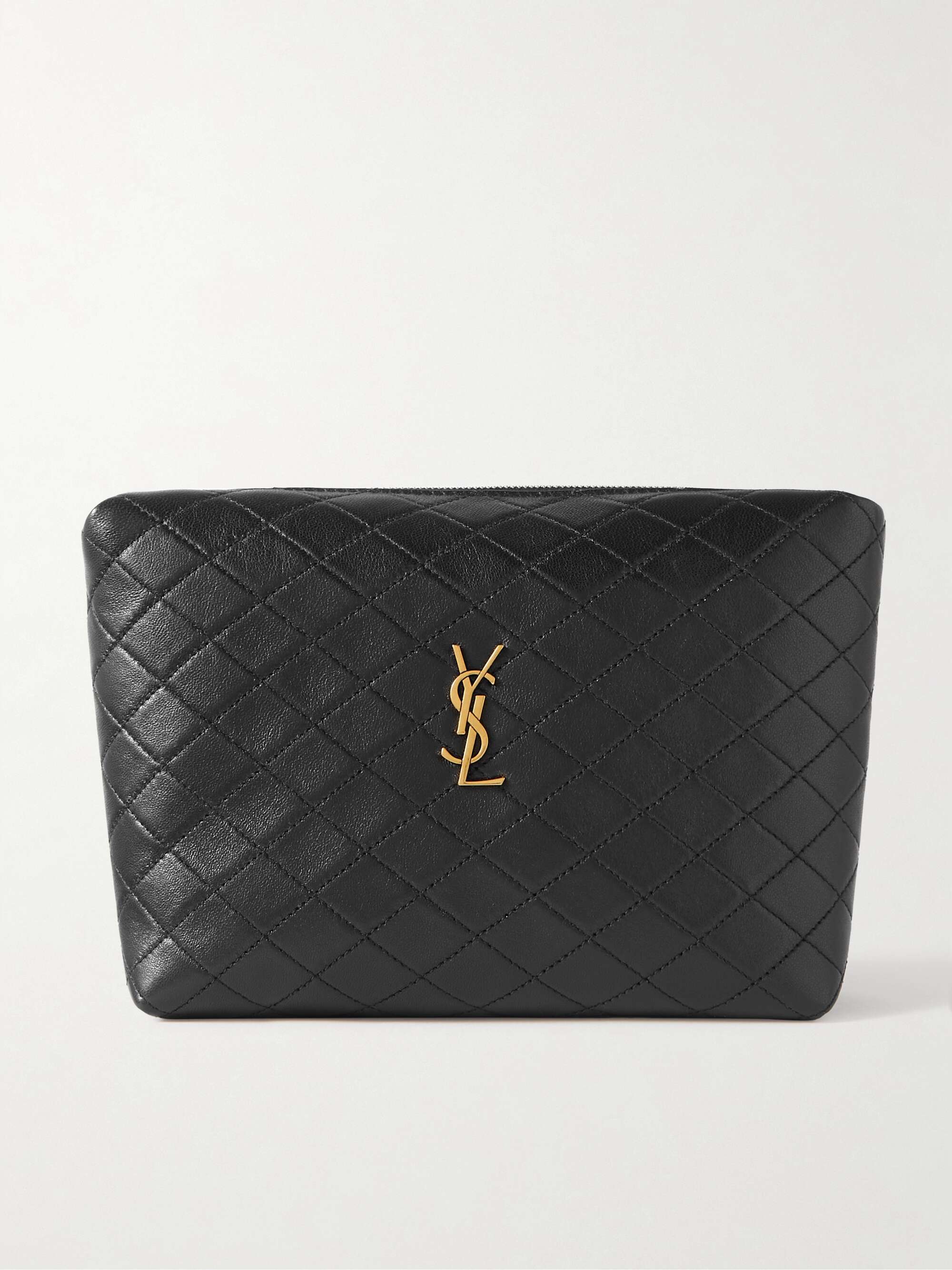 Saint Laurent Monogramme Quilted Textured-leather Pouch - Black