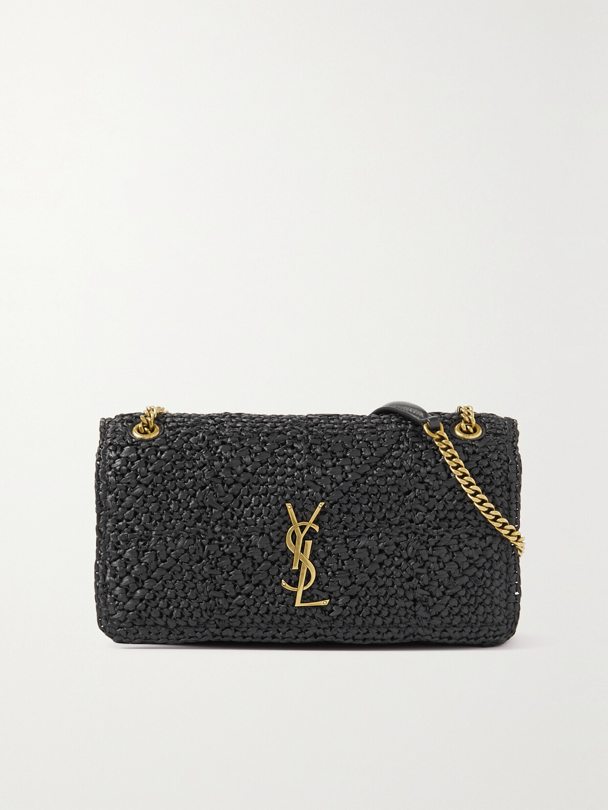 Saint Laurent Jamie Leathertrimmed Raffia Shoulder Bag In Black ModeSens