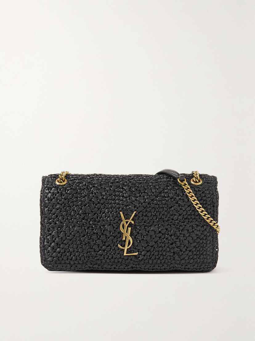 Saint Laurent Jamie Leather-trimmed Raffia Shoulder Bag