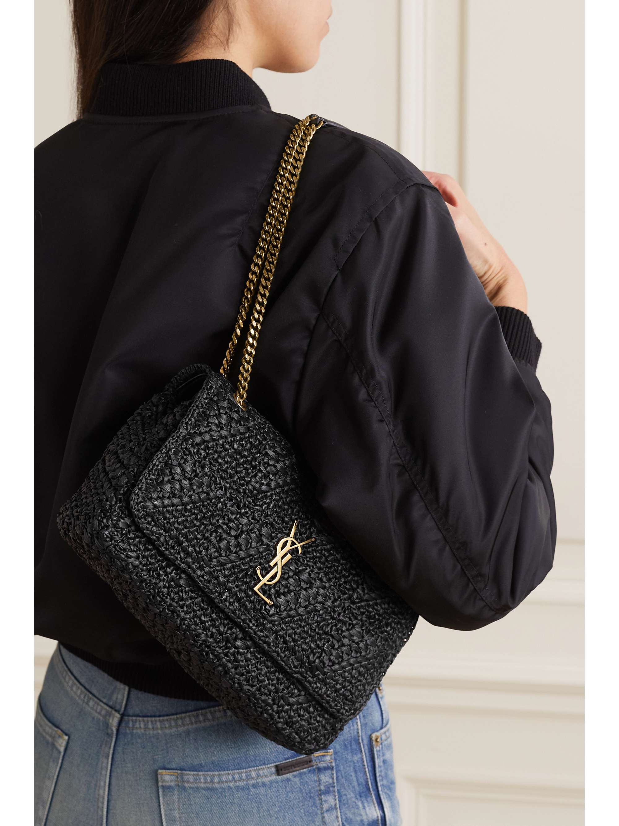 SAINT LAURENT Jamie leathertrimmed raffia shoulder bag NETAPORTER