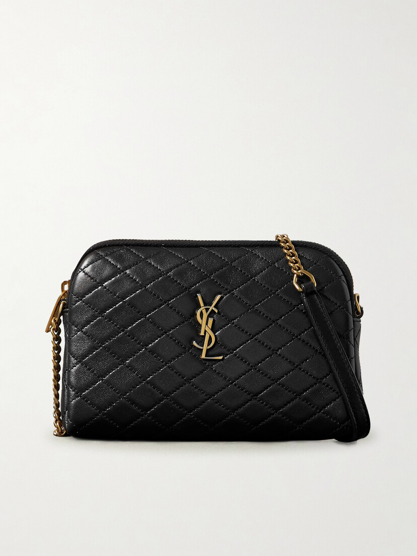 Gaby mini leather-trimmed raffia shoulder bag