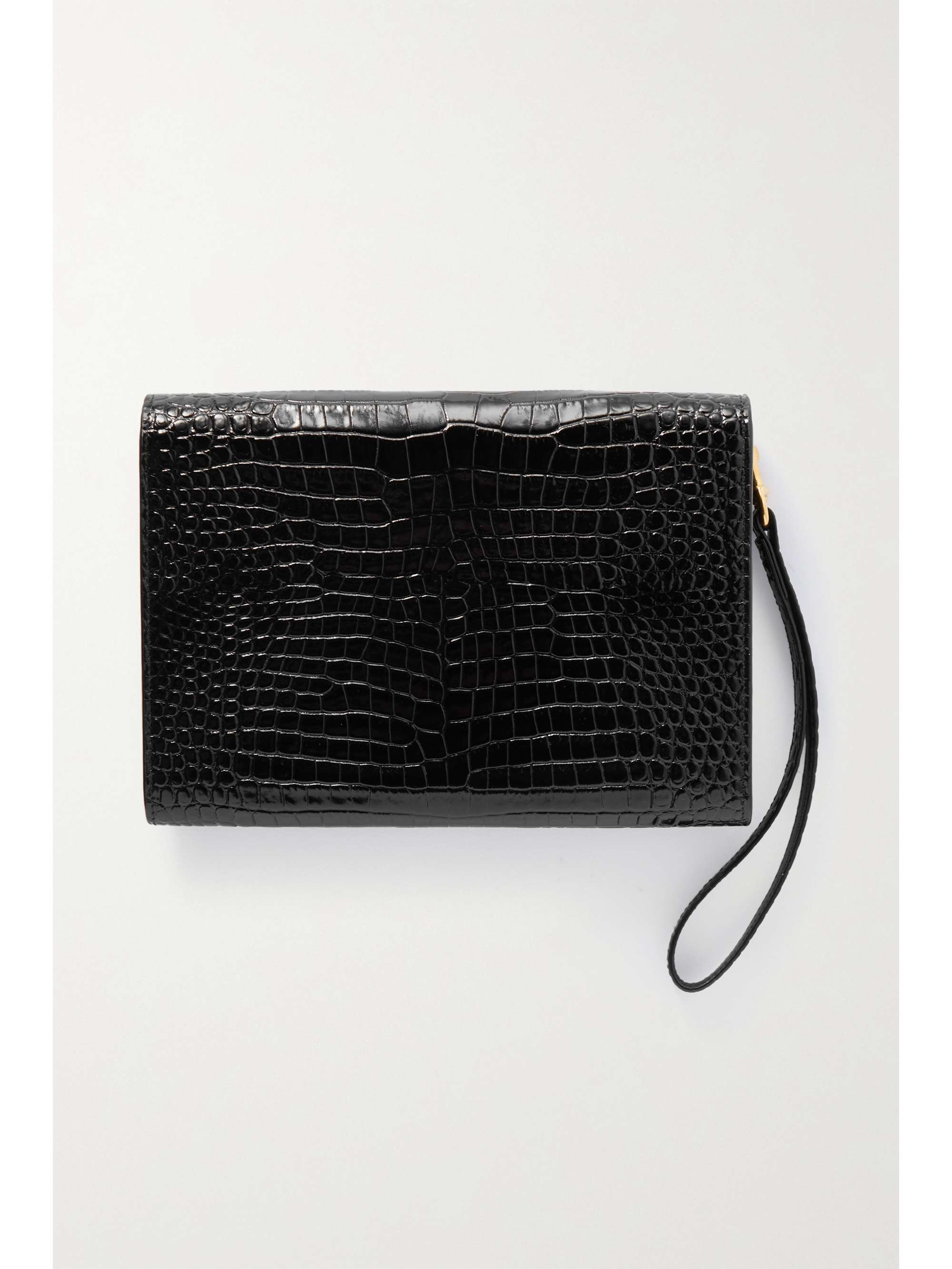 SAINT LAURENT Glossed croc-effect leather clutch