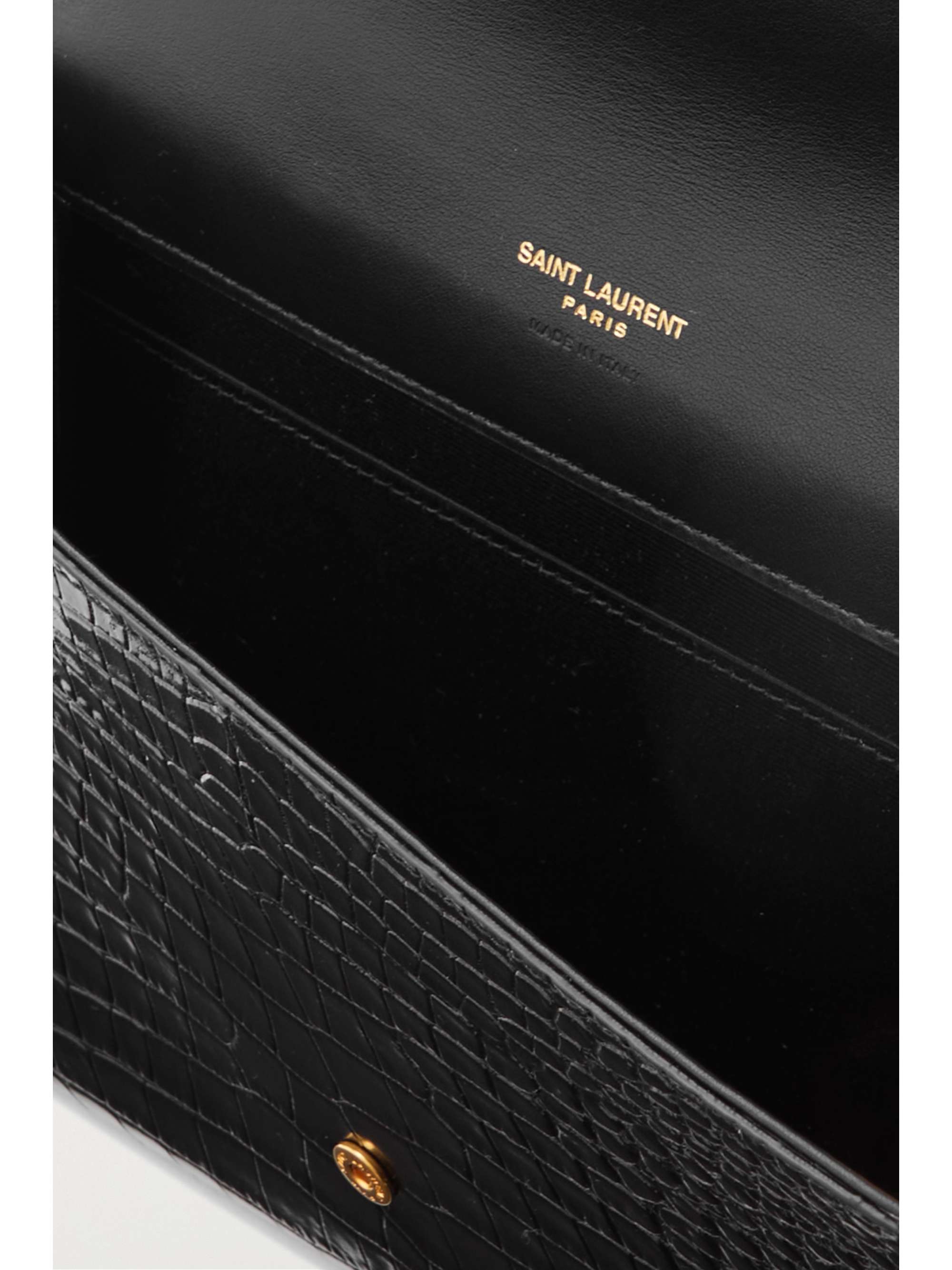 SAINT LAURENT Glossed croc-effect leather clutch