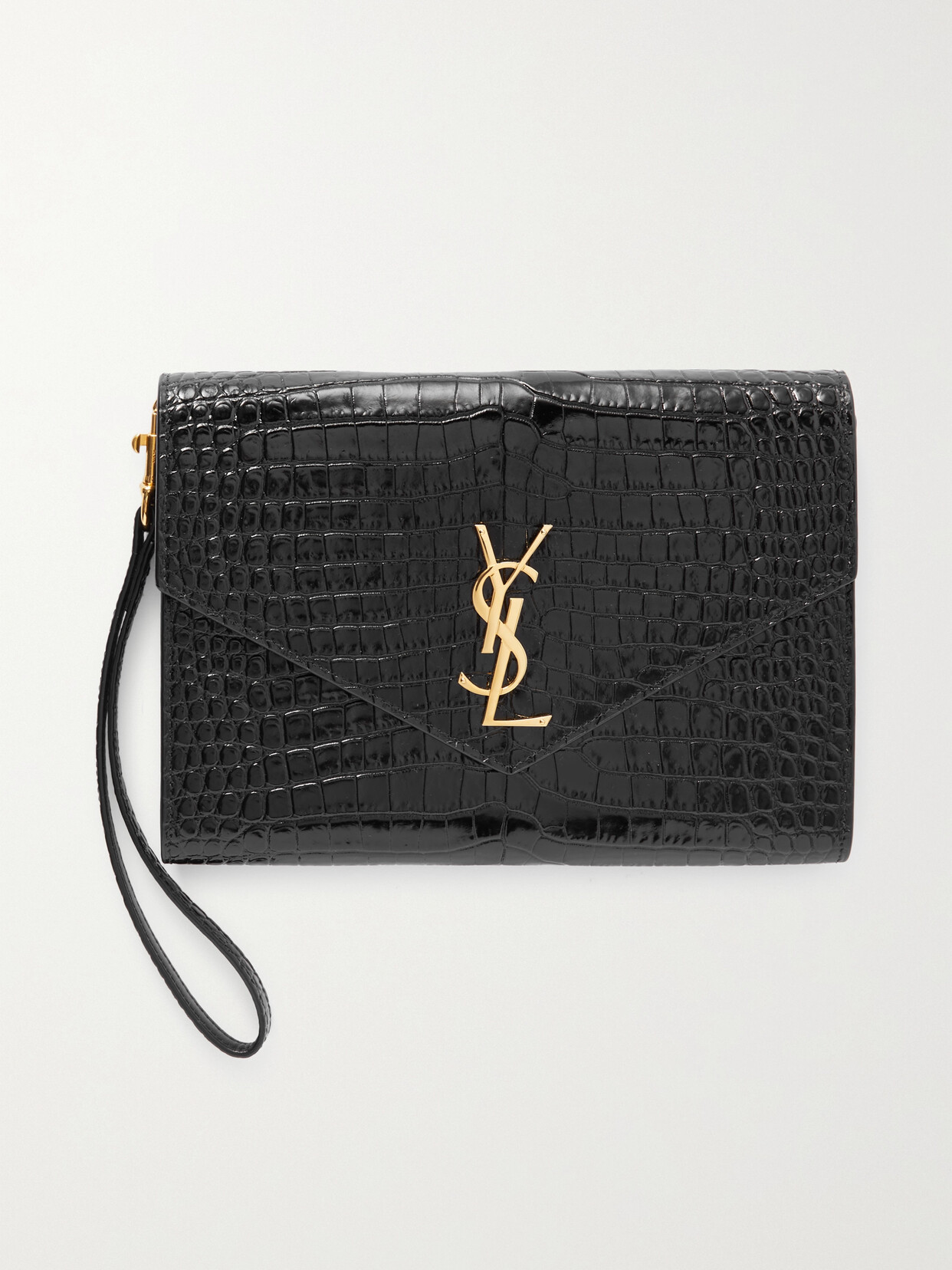 Saint Laurent Envelope Quilted Leather Clutch Bag In Black