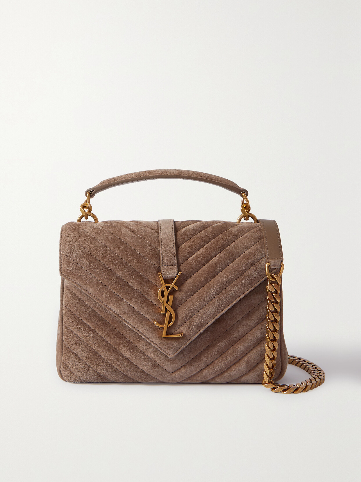 SAINT LAURENT College Medium Quilted Suede Tote