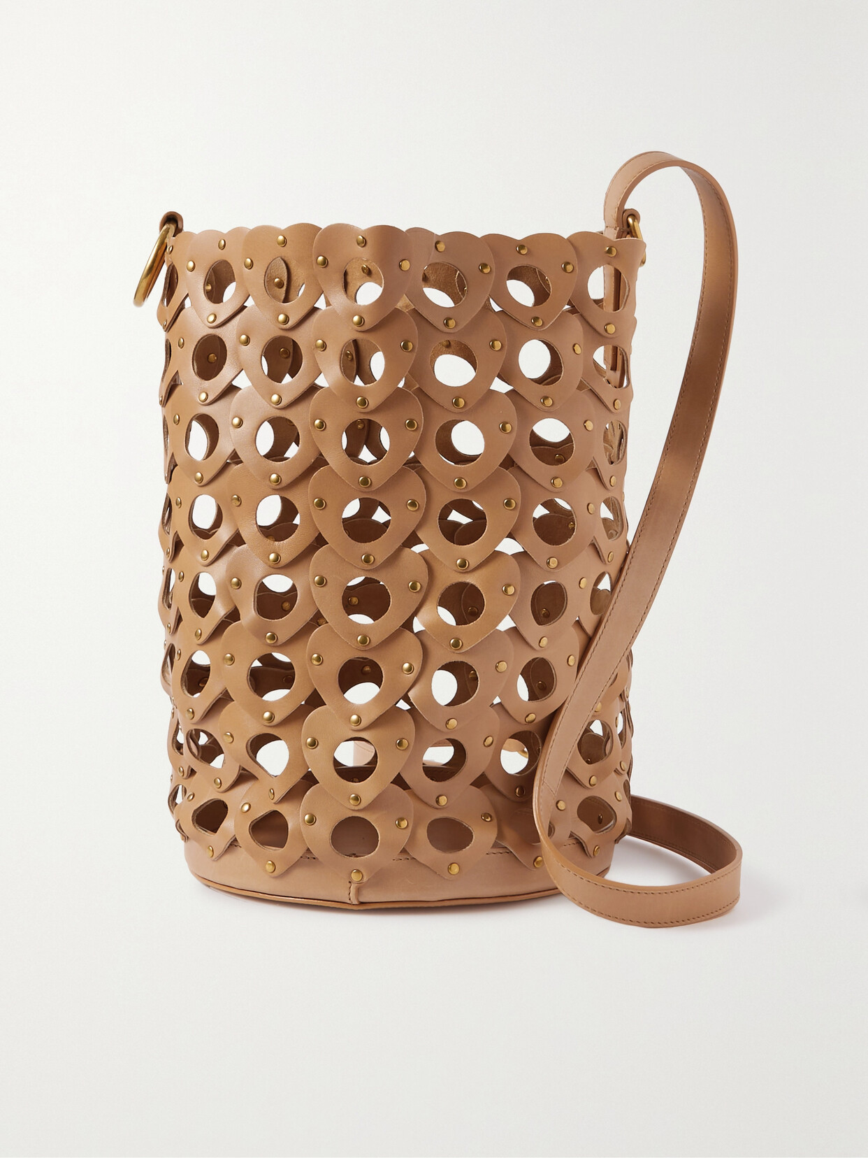 SAINT LAURENT - The Hearted Cutout Studded Leather Bucket Bag - Brown