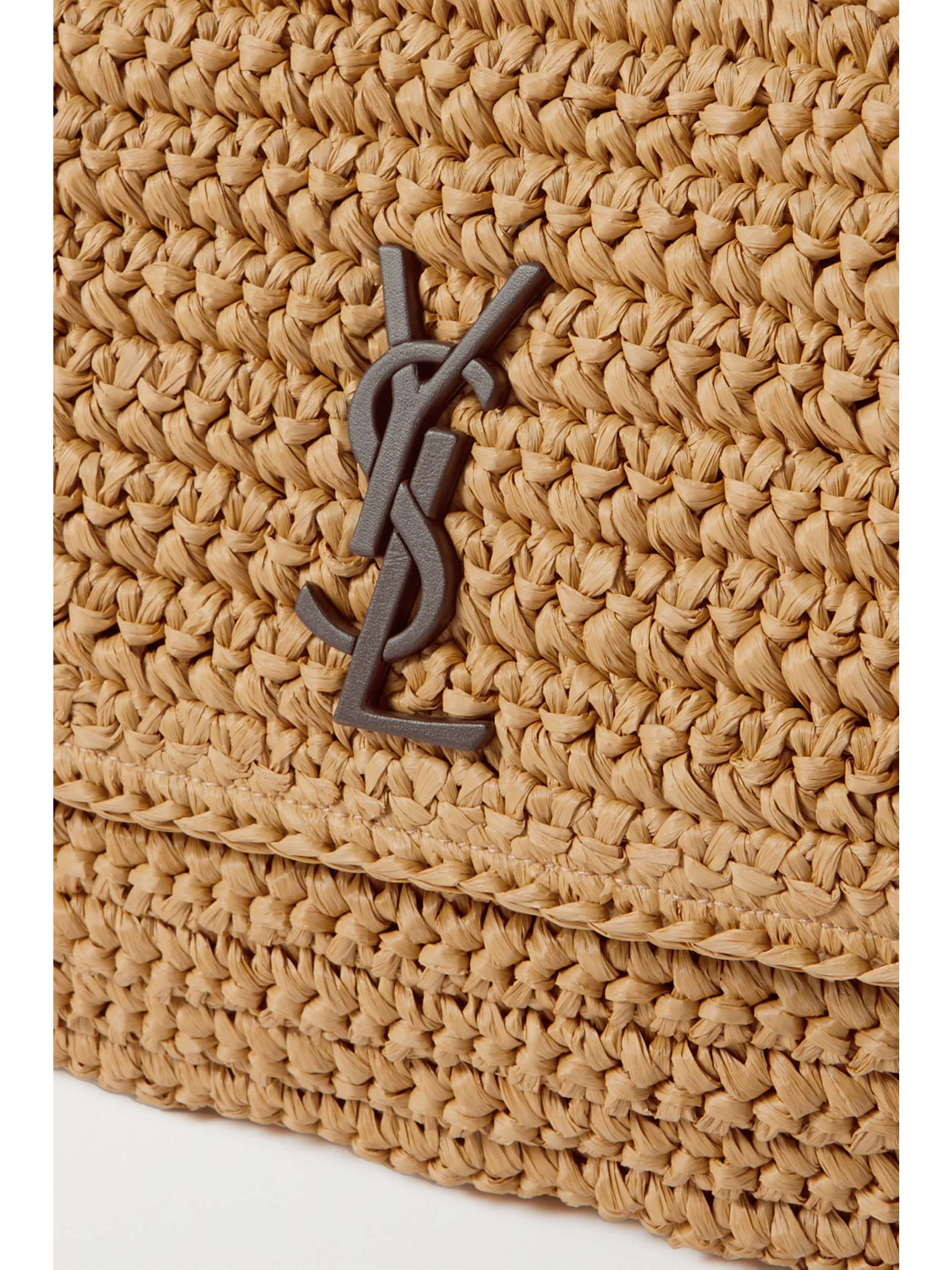 SAINT LAURENT Niki medium leather-trimmed raffia shoulder bag