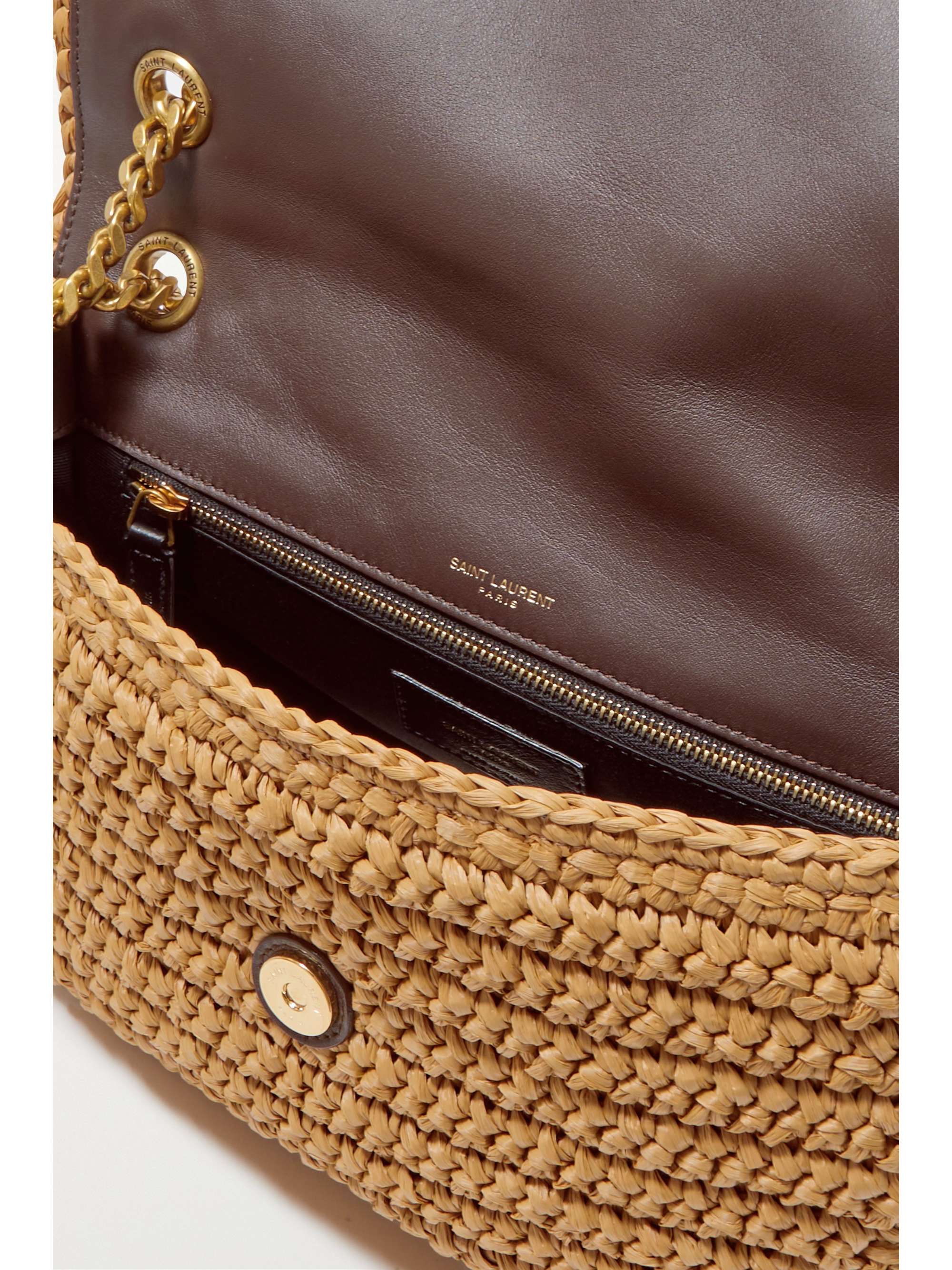 SAINT LAURENT Niki medium leather-trimmed raffia shoulder bag
